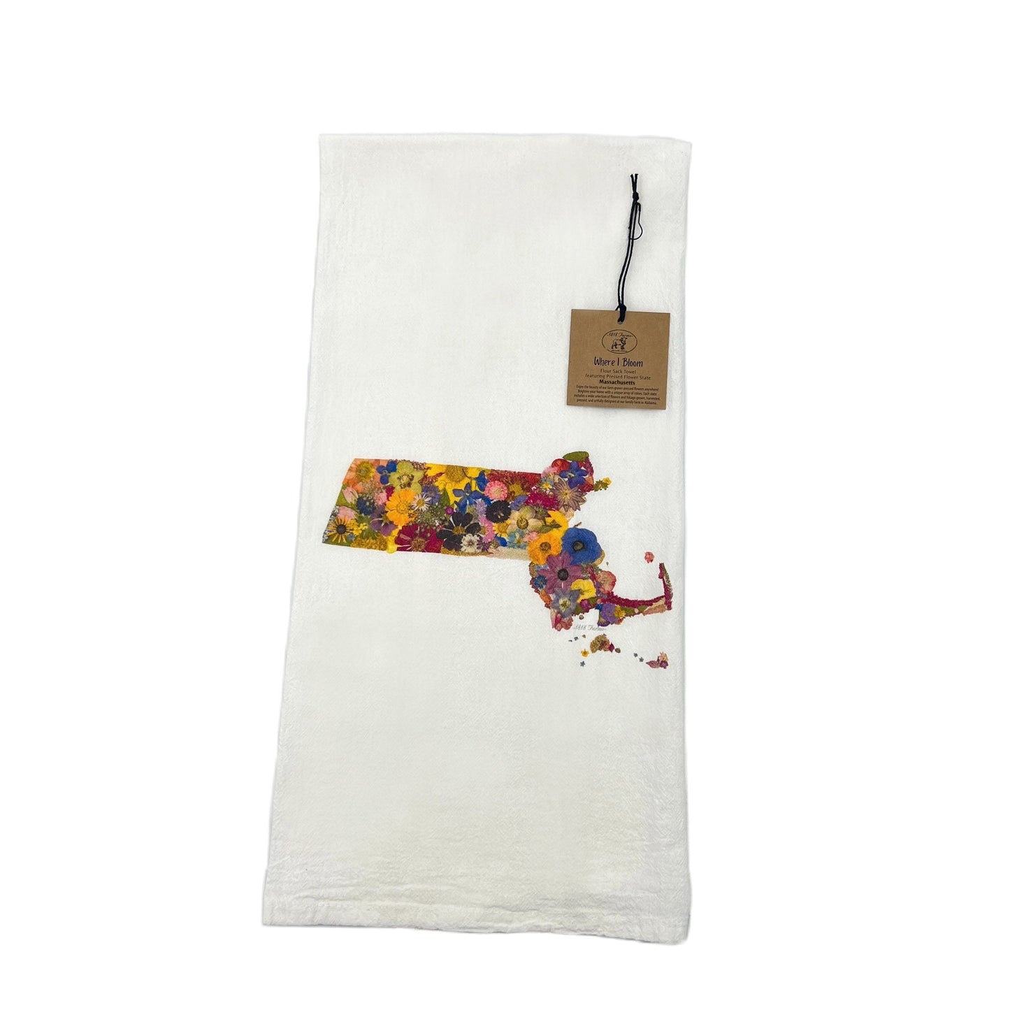 Massachusetts Themed Flour Sack Towel - "Where I Bloom" Collection Towel 1818 Farms