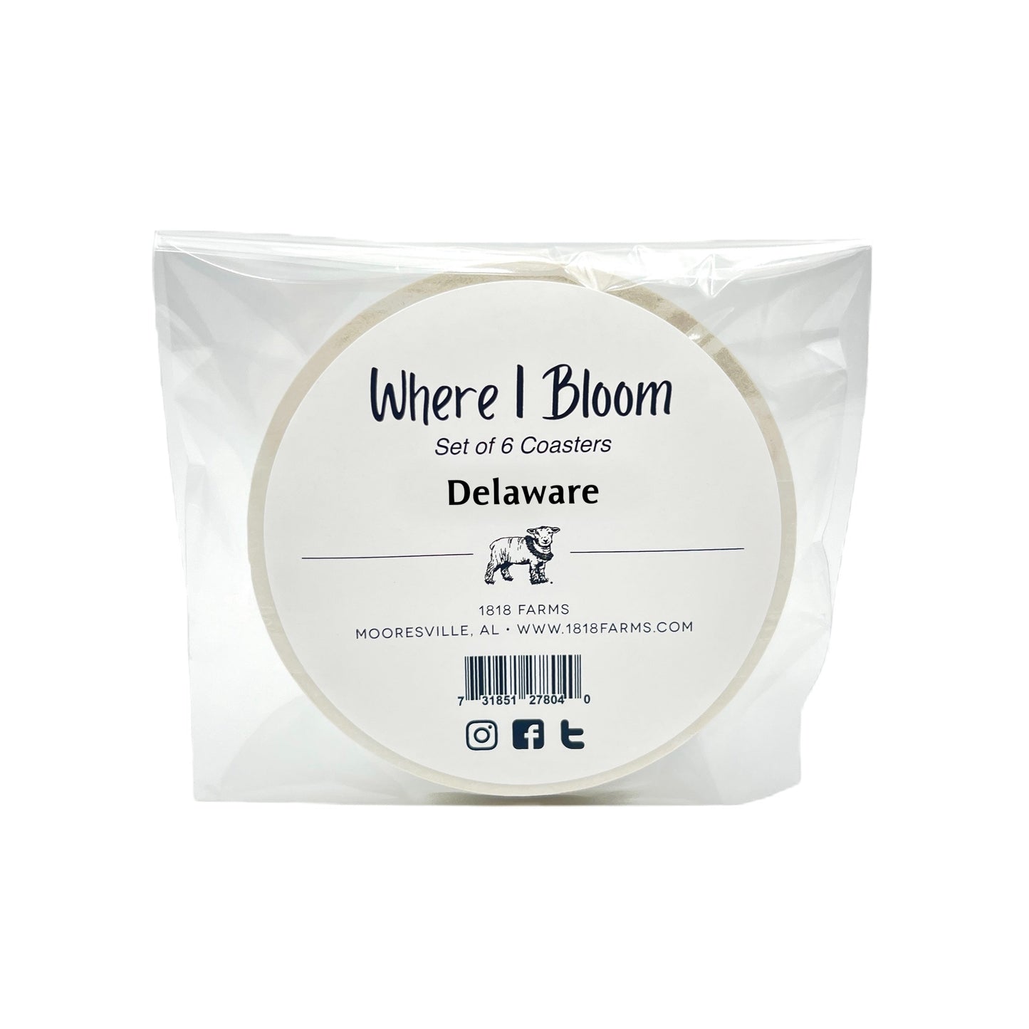 Delaware Themed Coasters (Set of 6) - "Where I Bloom" Collection Coaster 1818 Farms