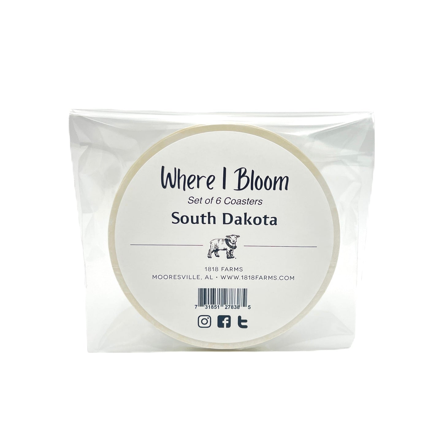 South Dakota Themed Coasters (Set of 6) - "Where I Bloom" Collection Coaster 1818 Farms