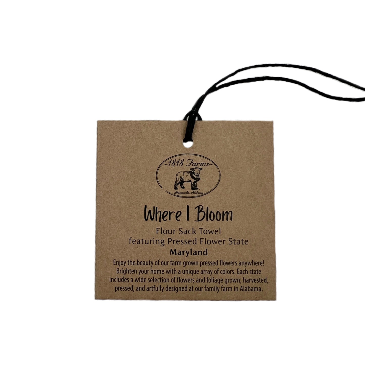 Maryland Themed Flour Sack Towel - "Where I Bloom" Collection Towel 1818 Farms