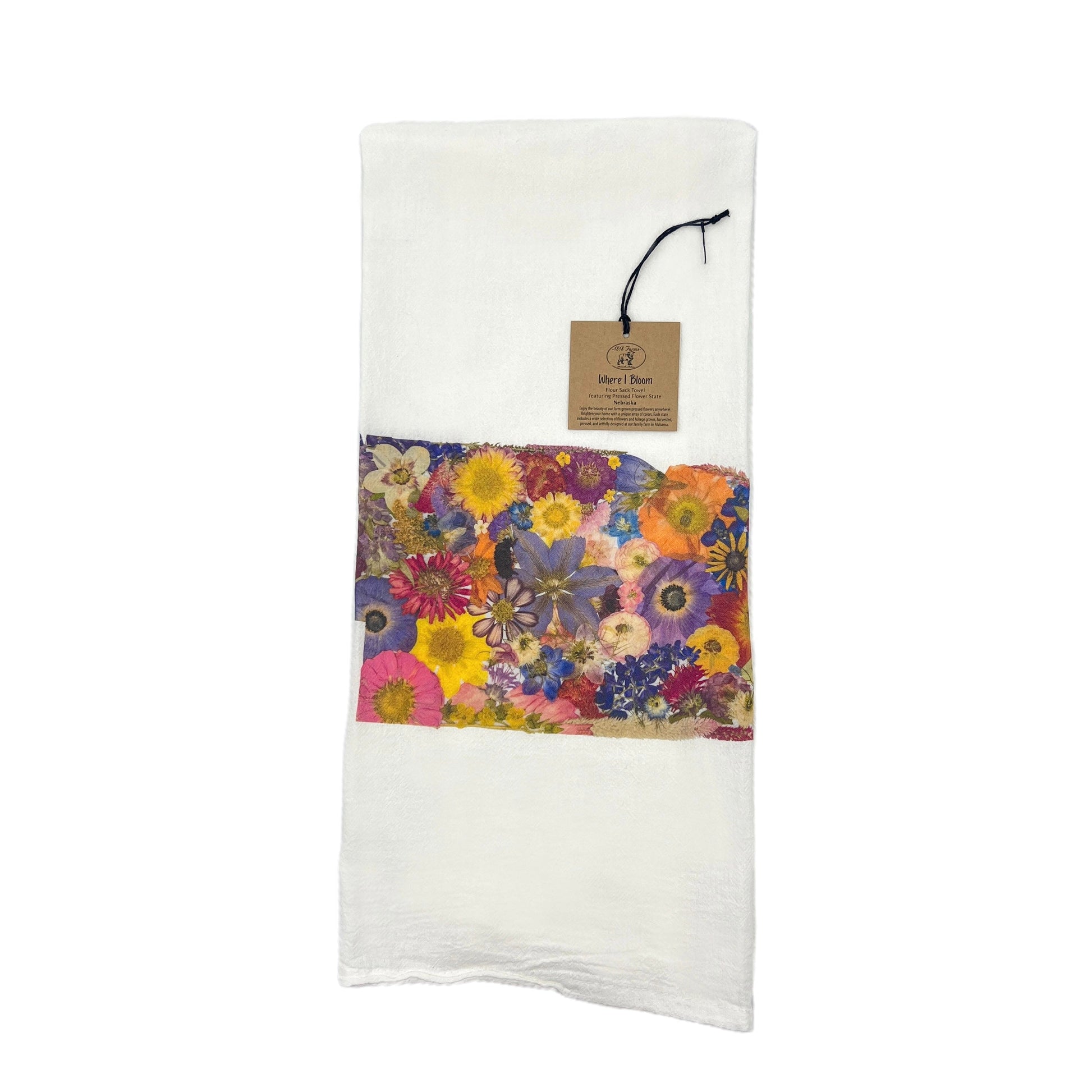 Nebraska Themed Flour Sack Towel  - "Where I Bloom" Collection Towel 1818 Farms