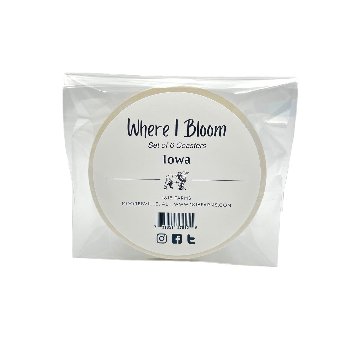 Iowa Themed Coasters (Set of 6) - "Where I Bloom" Collection Coaster 1818 Farms