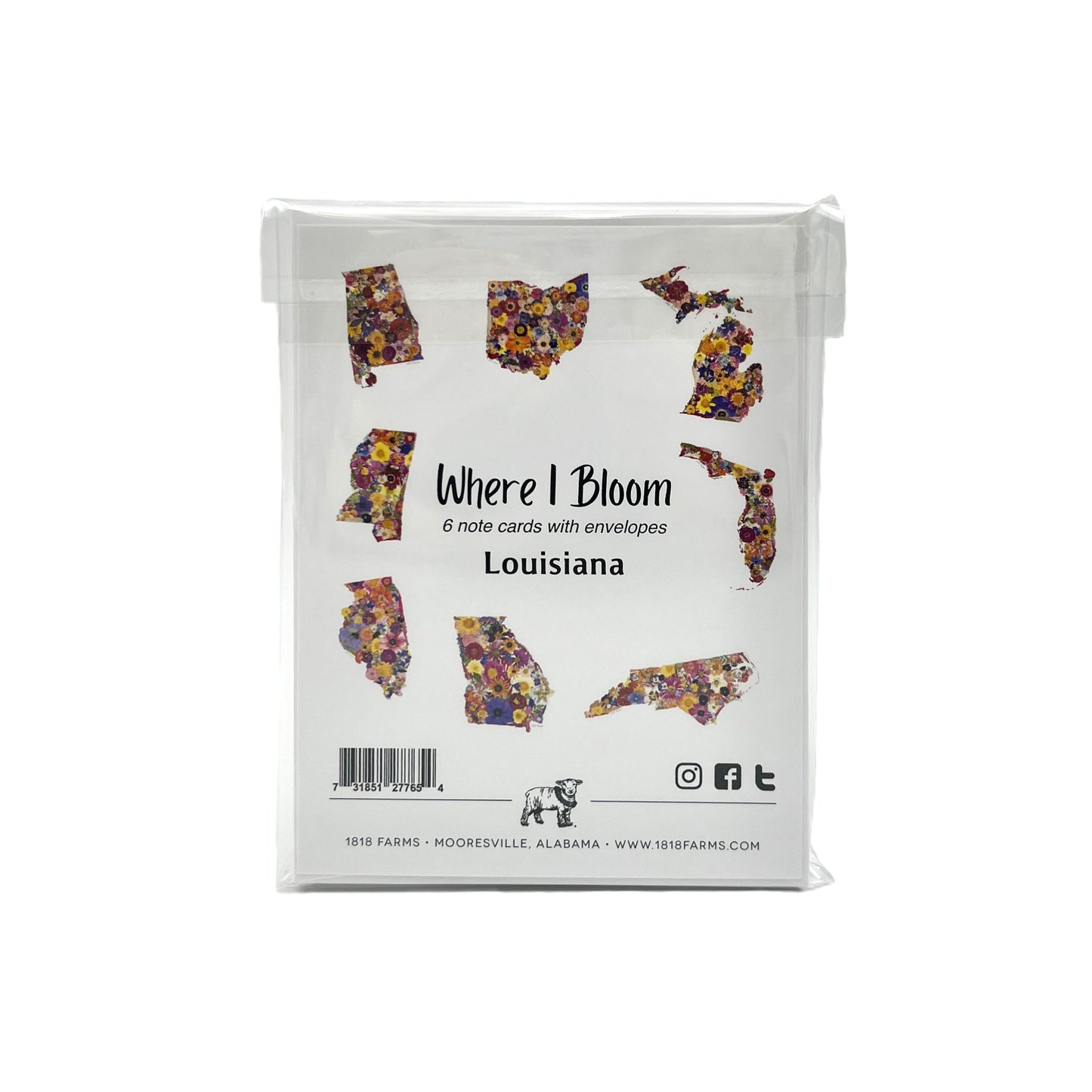 Louisiana Themed Notecards (Set of 6) - "Where I Bloom" Collection Notecard 1818 Farms