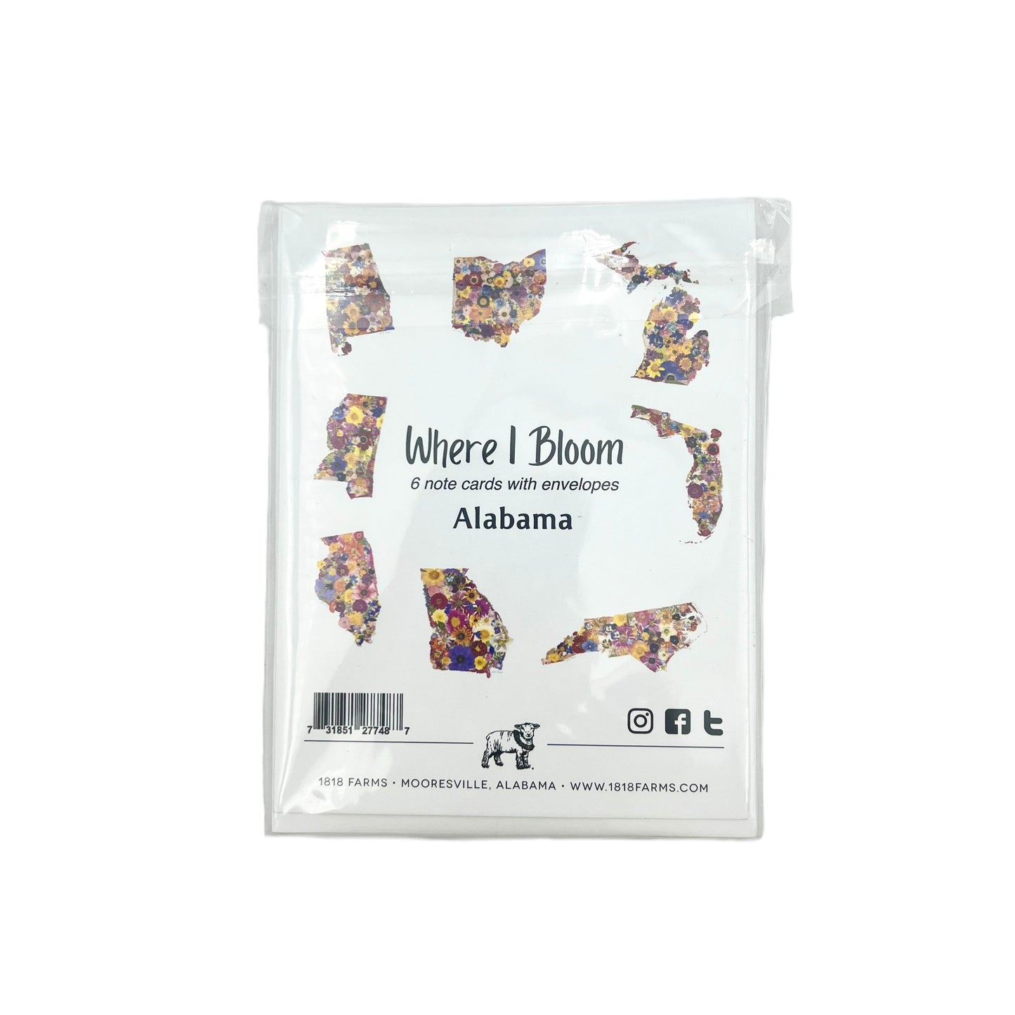 Texas Themed Notecards (Set of 6) - "Where I Bloom" Collection Notecard 1818 Farms