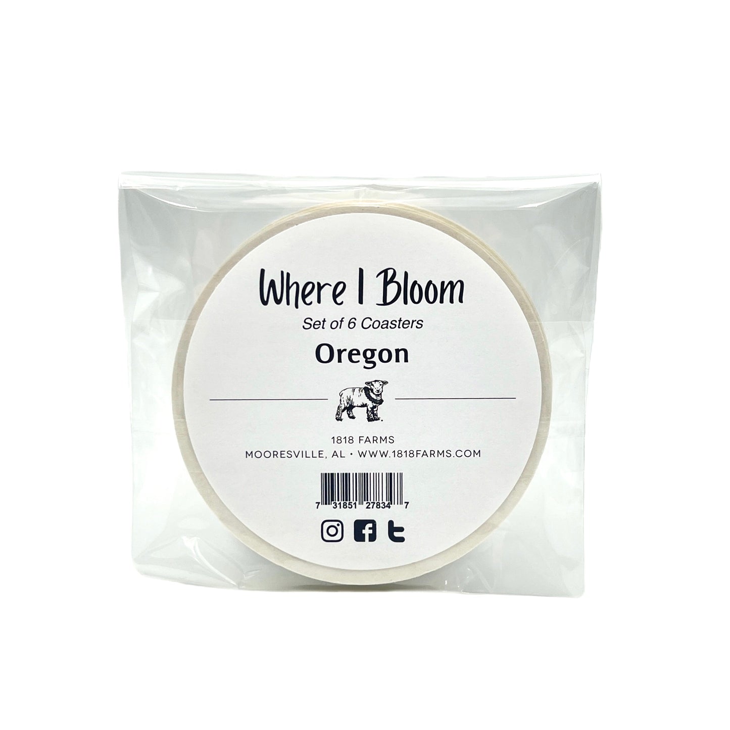 Oregon Themed Coasters (Set of 6) - "Where I Bloom" Collection Coaster 1818 Farms