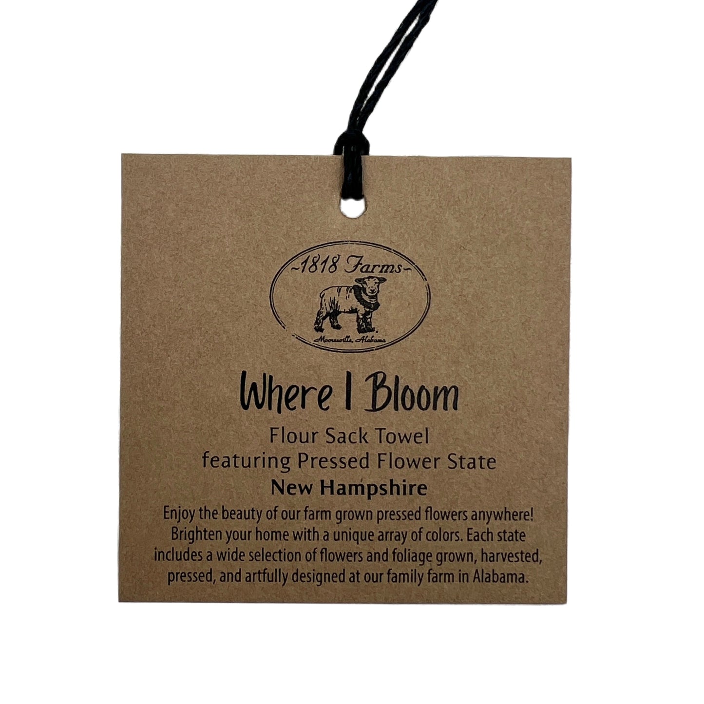 New Hampshire Themed Flour Sack Towel - "Where I Bloom" Collection Towel 1818 Farms