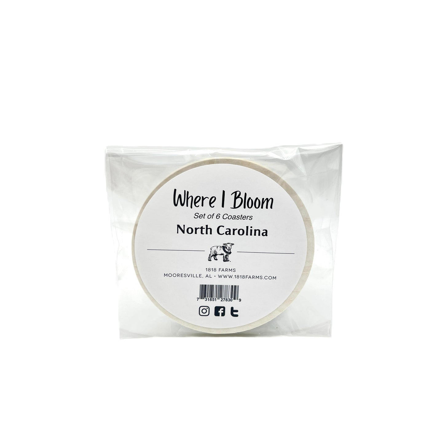 North Carolina Themed Coasters (Set of 6) - "Where I Bloom" Collection Coaster 1818 Farms
