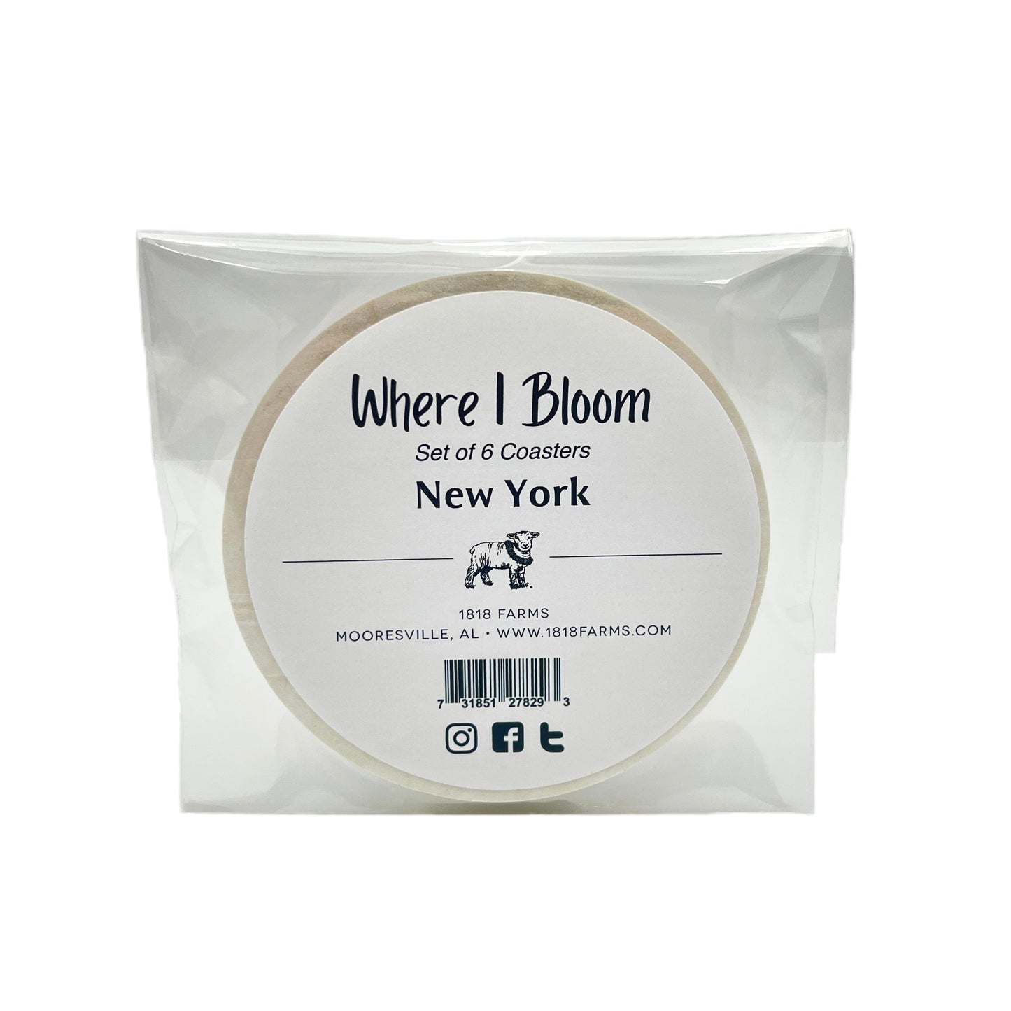 New York Themed Coasters (Set of 6) - "Where I Bloom" Collection Coaster 1818 Farms