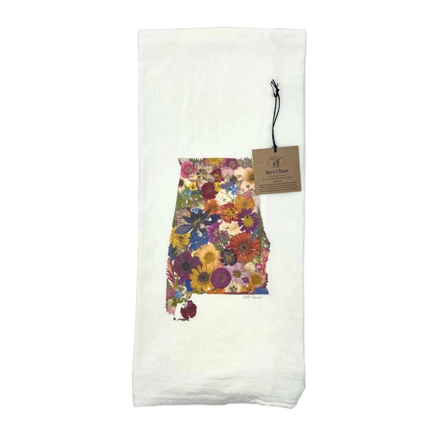 State Themed Flour Sack Towel - "Where I Bloom" Collection Towel 1818 Farms Alabama