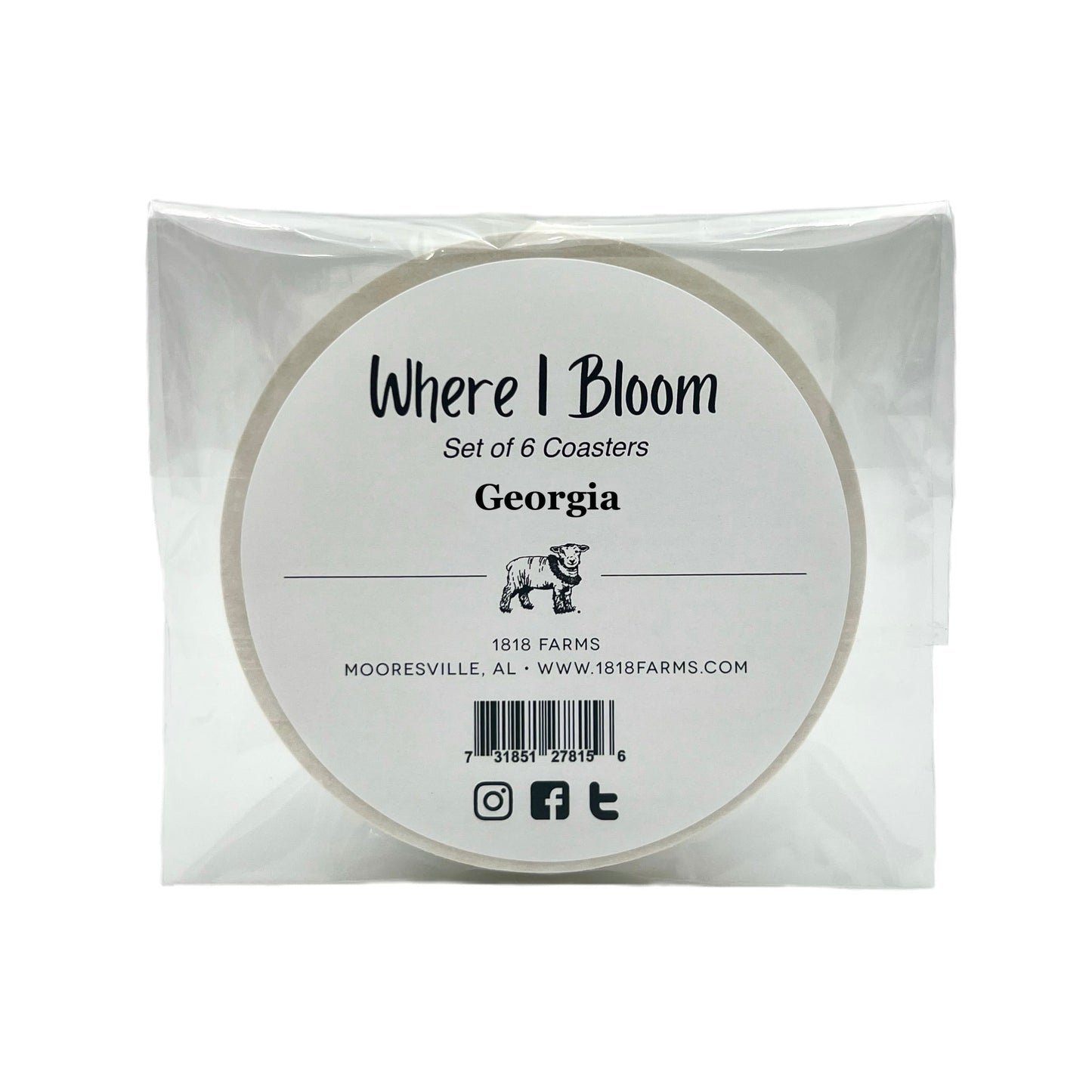 Georgia Themed Coasters (Set of 6) - "Where I Bloom" Collection Coaster 1818 Farms