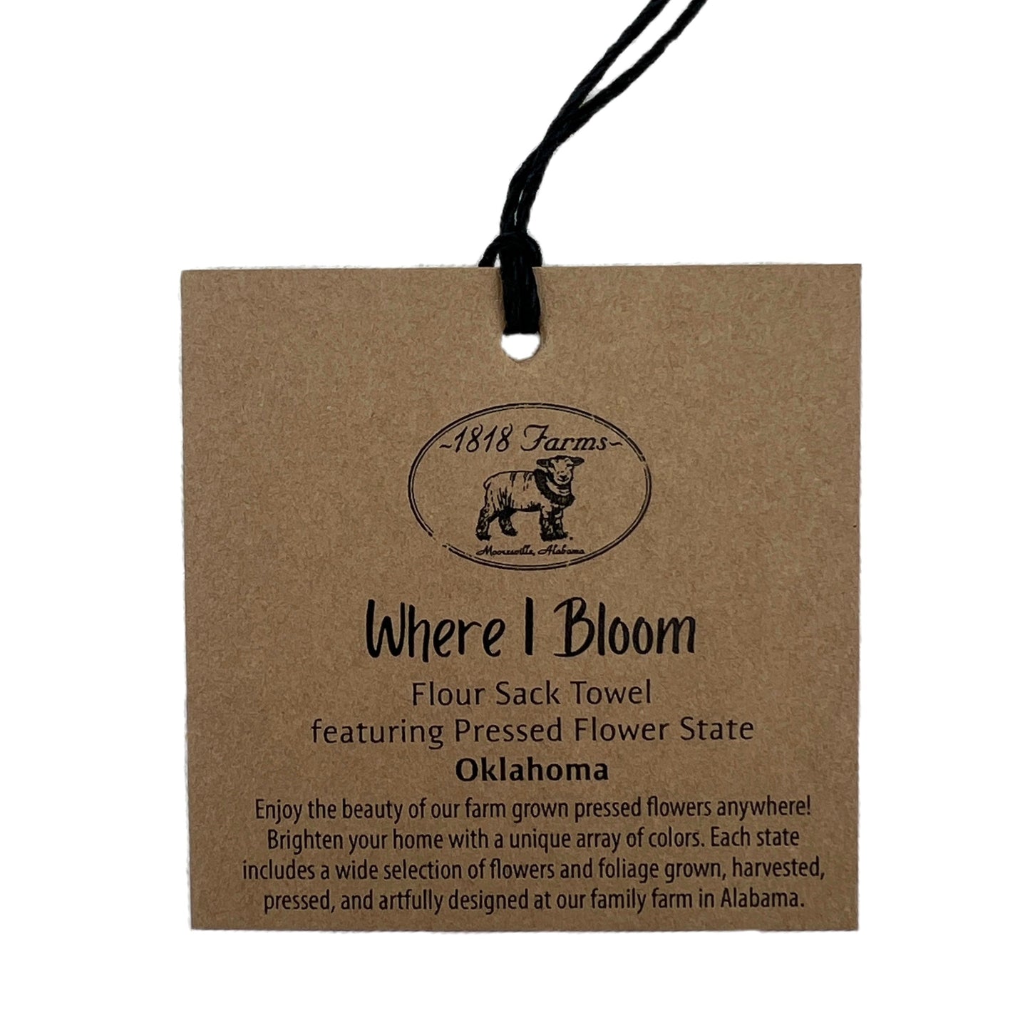 Oklahoma Themed Flour Sack Towel - "Where I Bloom" Collection Towel 1818 Farms