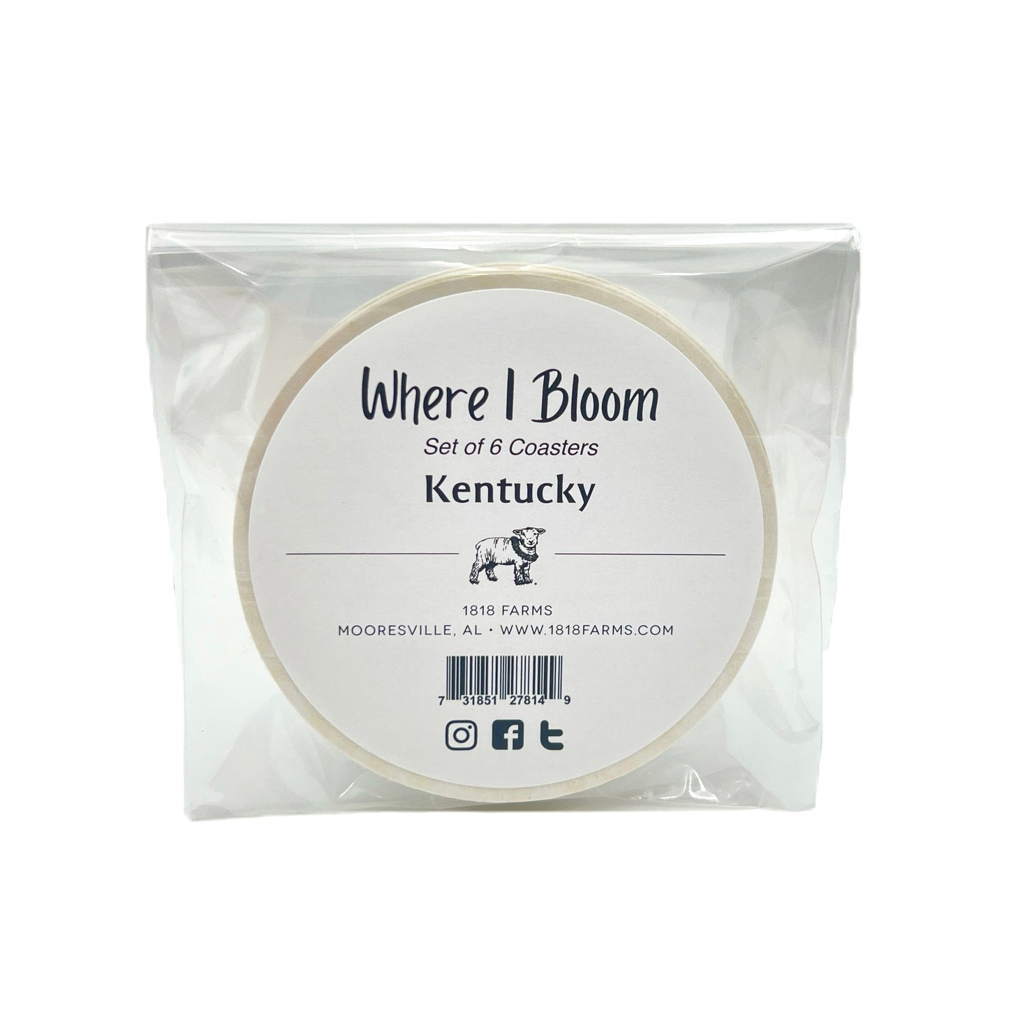 Kentucky Themed Coasters (Set of 6) - "Where I Bloom" Collection Coaster 1818 Farms