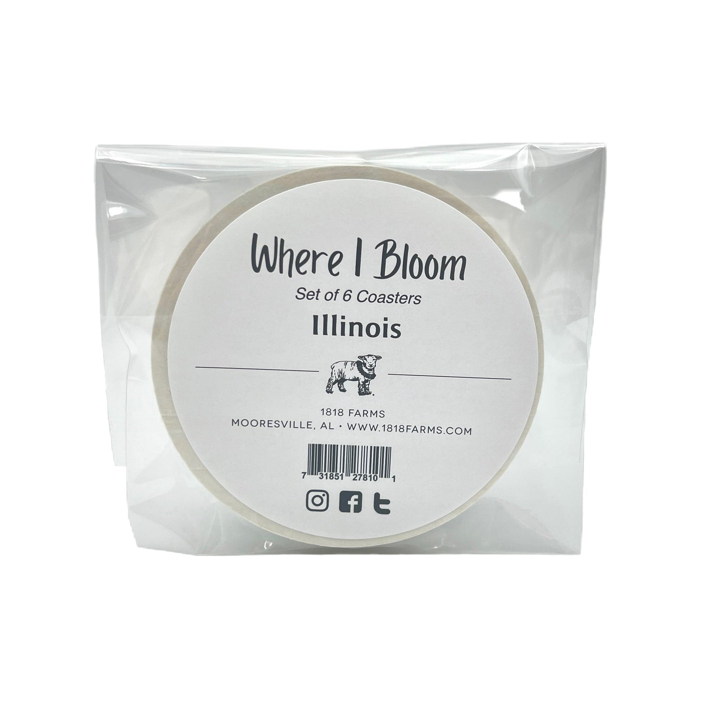 Illinois Themed Coasters (Set of 6) - "Where I Bloom" Collection Coaster 1818 Farms