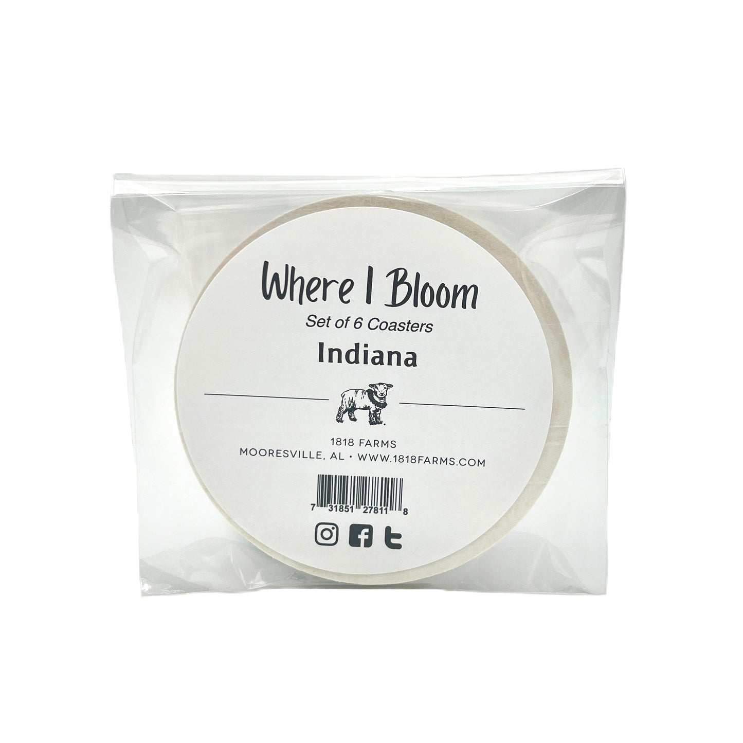 Indiana Themed Coasters (Set of 6) - "Where I Bloom" Collection Coaster 1818 Farms