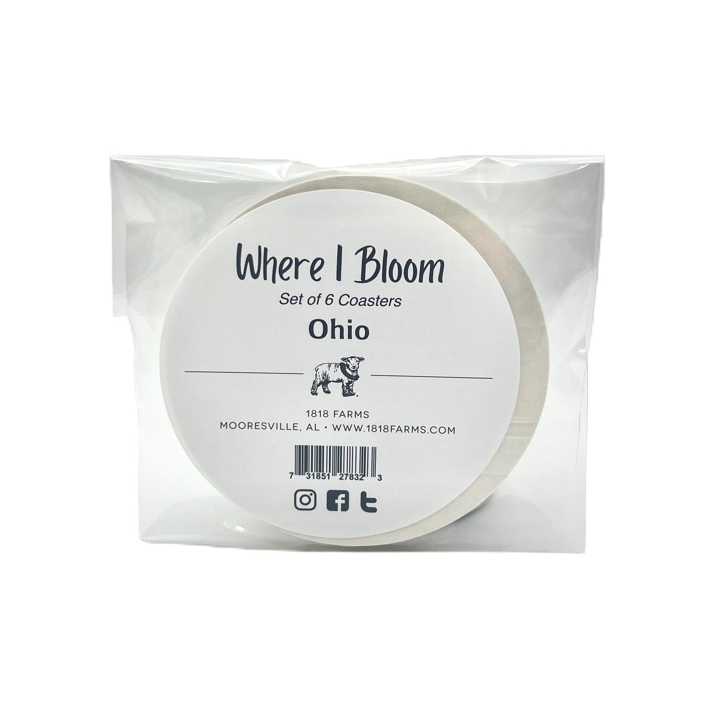 Ohio Themed Coasters (Set of 6) - "Where I Bloom" Collection Coaster 1818 Farms