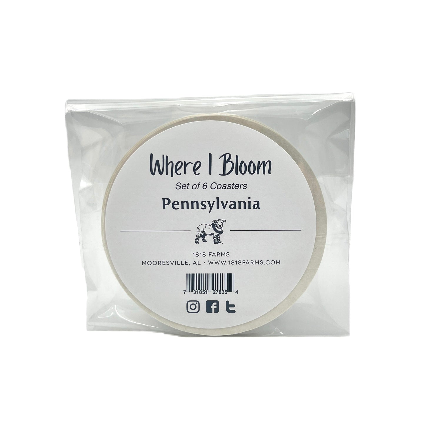 Pennsylvania Themed Coasters (Set of 6) - "Where I Bloom" Collection Coaster 1818 Farms