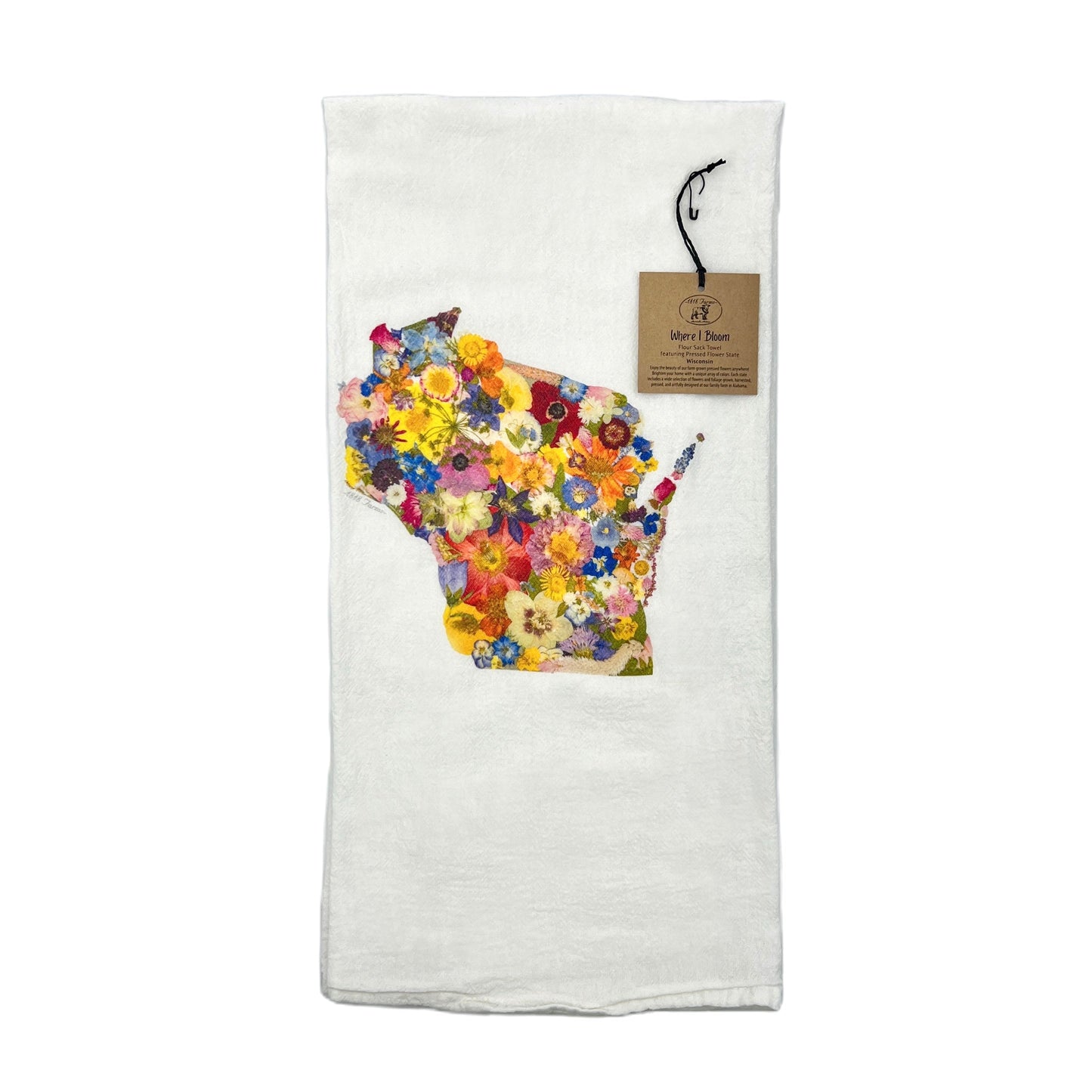 State Themed Flour Sack Towel - "Where I Bloom" Collection Towel 1818 Farms Wisconsin