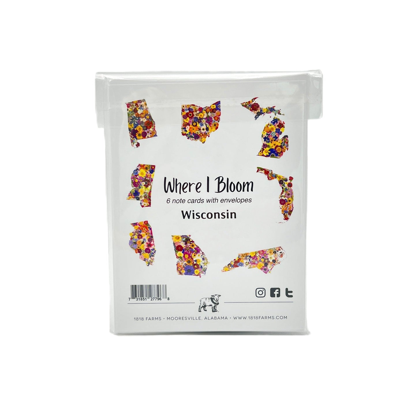 Wisconsin Themed Notecards (Set of 6) - "Where I Bloom" Collection Notecard 1818 Farms