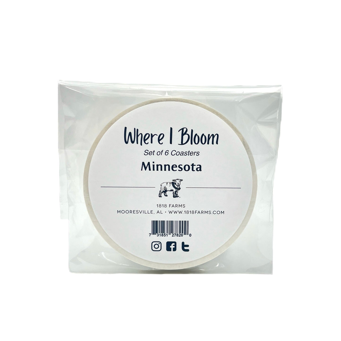Minnesota Themed Coasters (Set of 6) - "Where I Bloom" Collection Coaster 1818 Farms