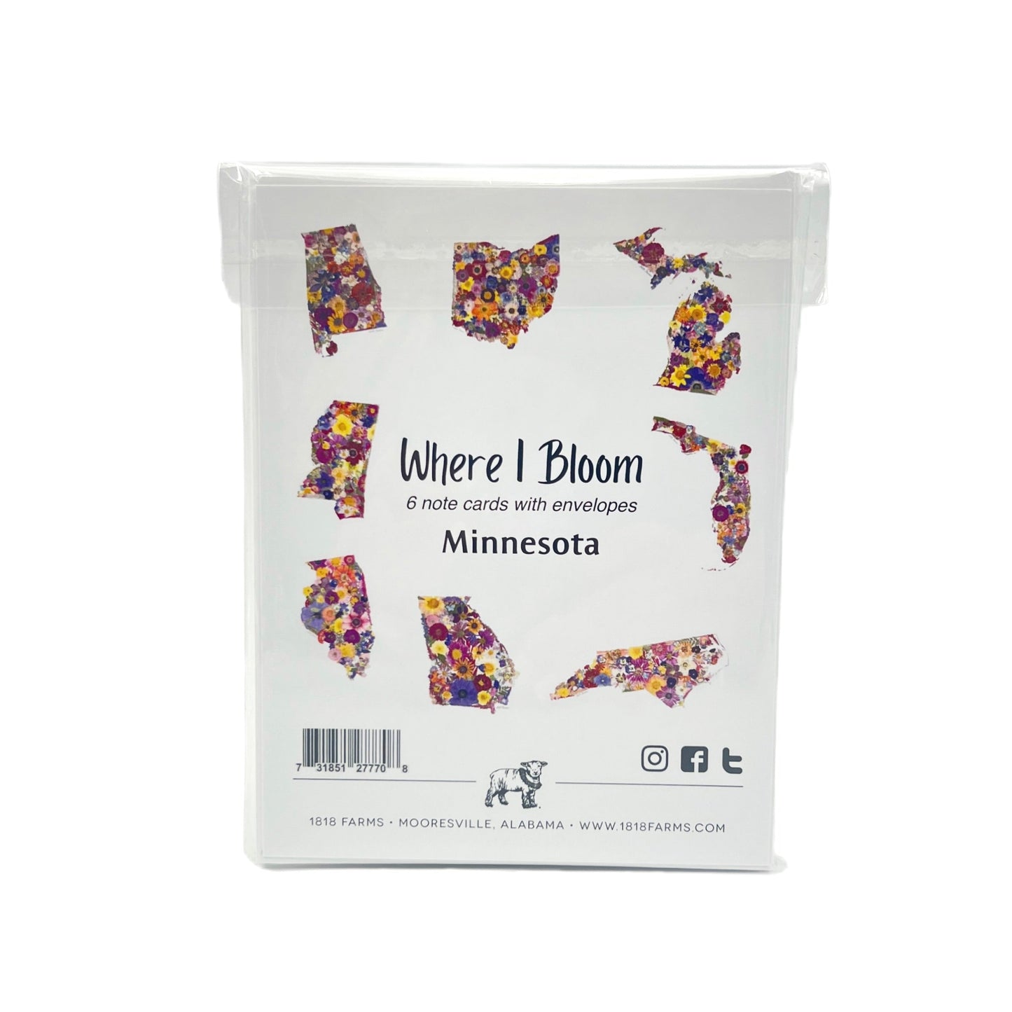 Minnesota Themed Notecards (Set of 6) - "Where I Bloom" Collection Notecard 1818 Farms