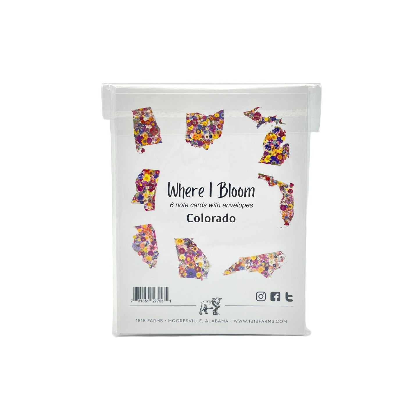 Colorado Themed Notecards (Set of 6) - "Where I Bloom" Collection Notecard 1818 Farms