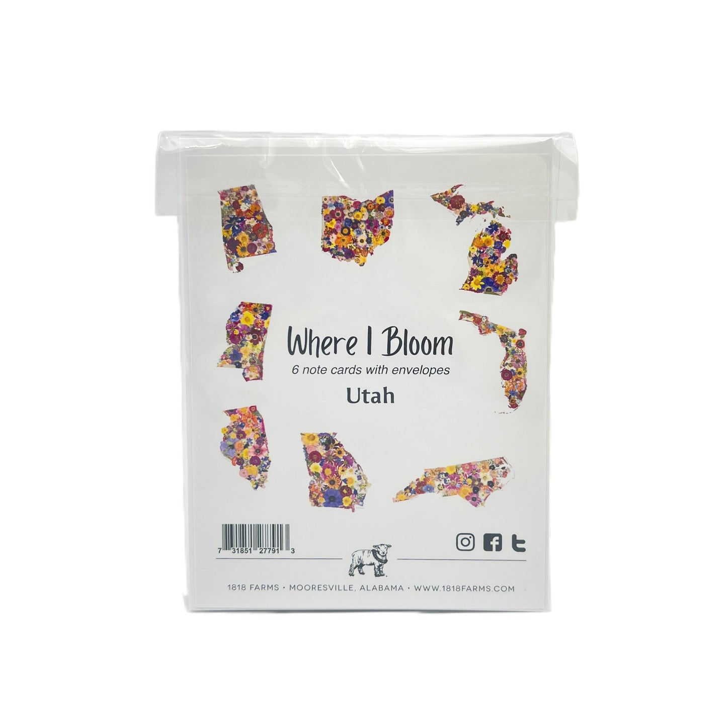Utah Themed Notecards (Set of 6) - "Where I Bloom" Collection Notecard 1818 Farms