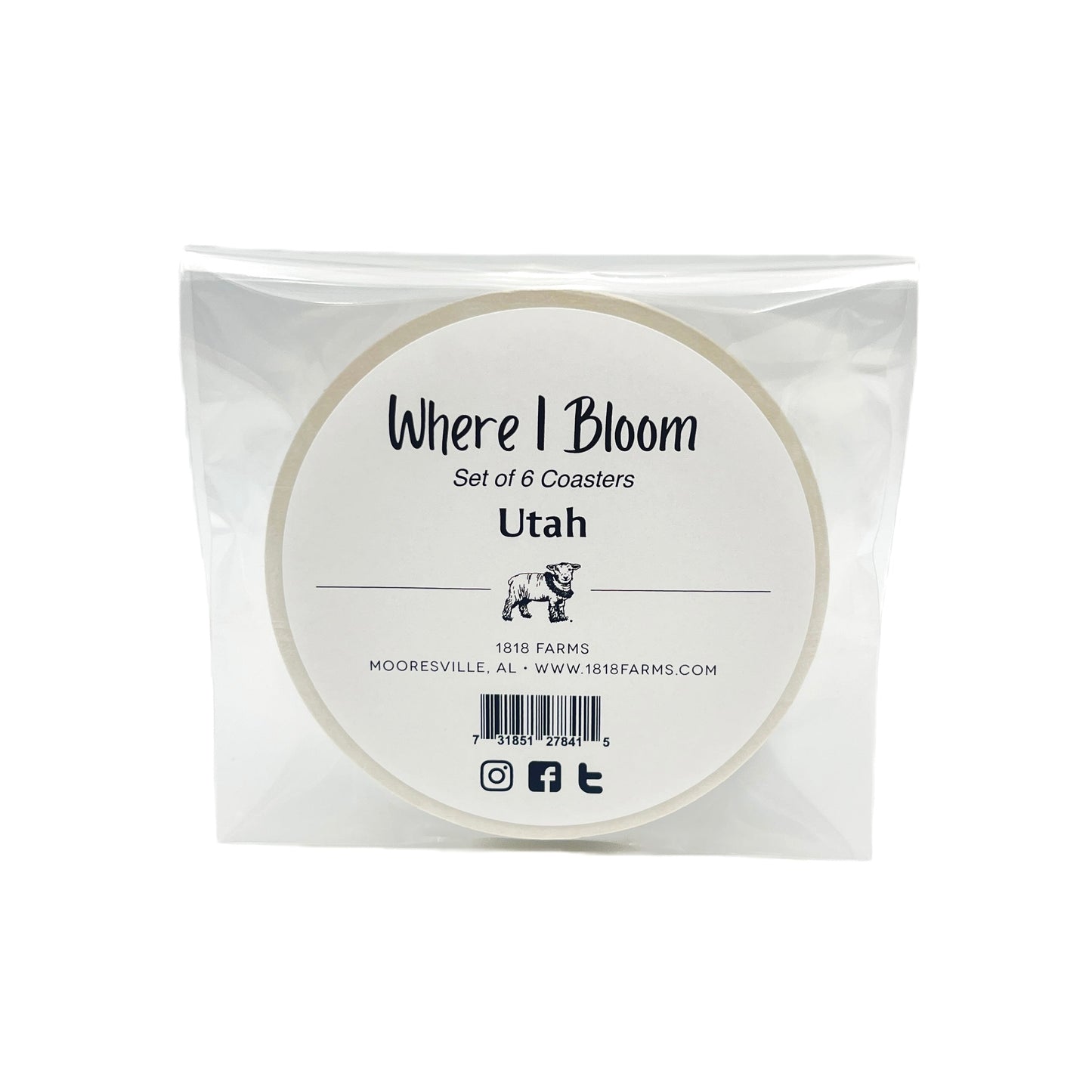 Utah Themed Coasters (Set of 6) - "Where I Bloom" Collection Coaster 1818 Farms