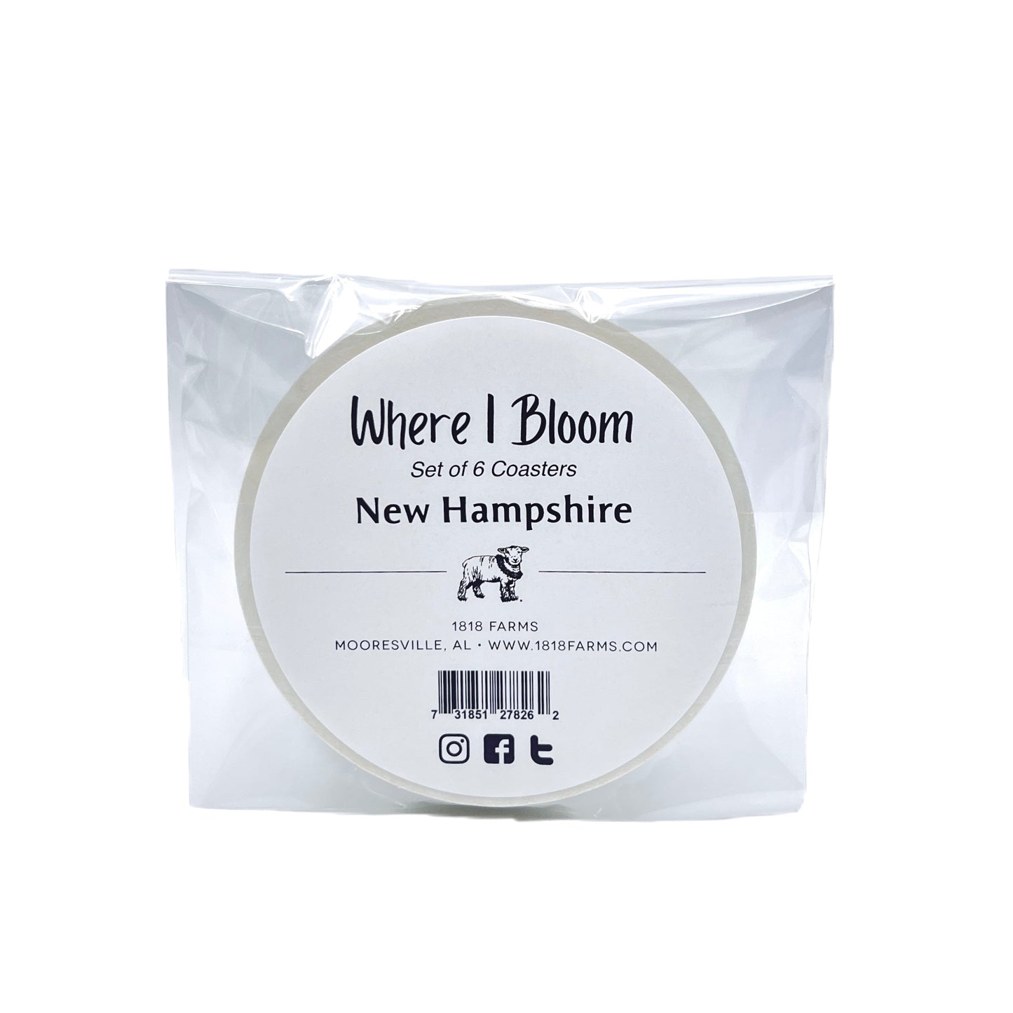 New Hampshire Themed Coasters (Set of 6) - "Where I Bloom" Collection Coaster 1818 Farms