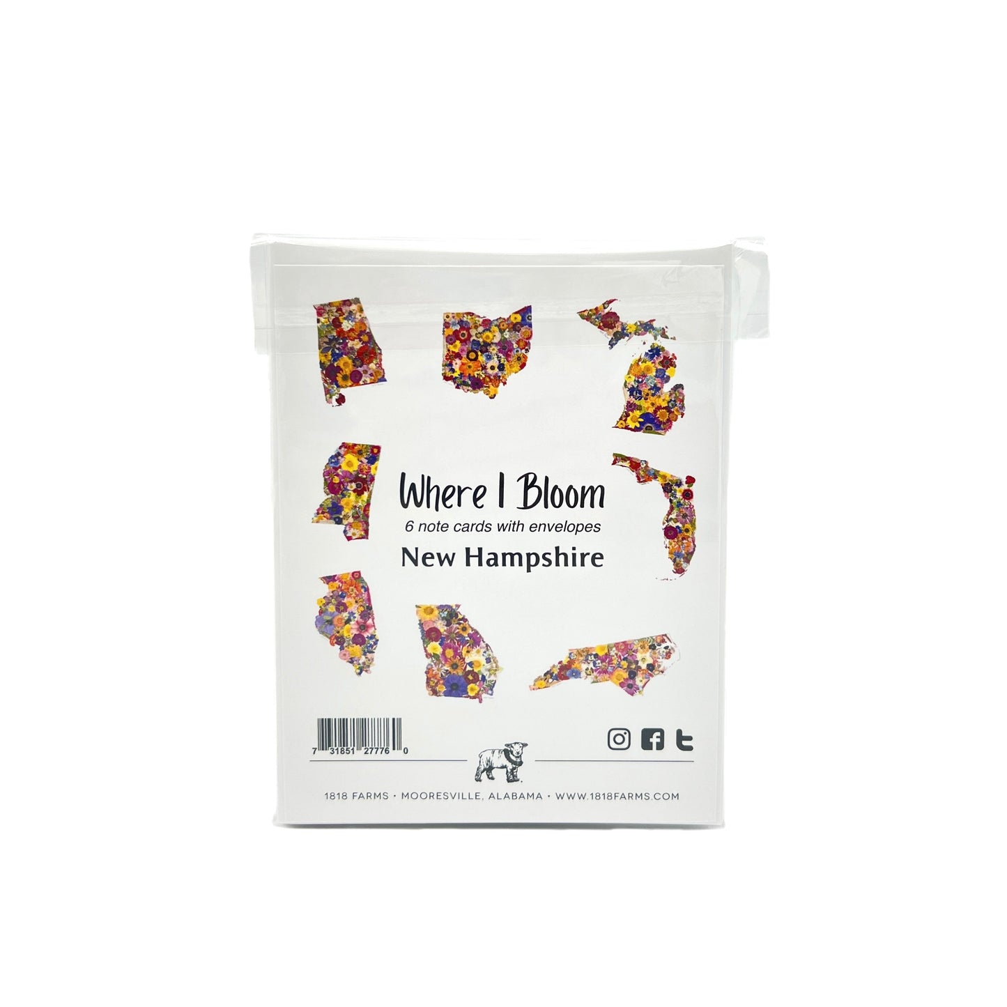 New Hampshire Themed Notecards (Set of 6) - "Where I Bloom" Collection Notecard 1818 Farms