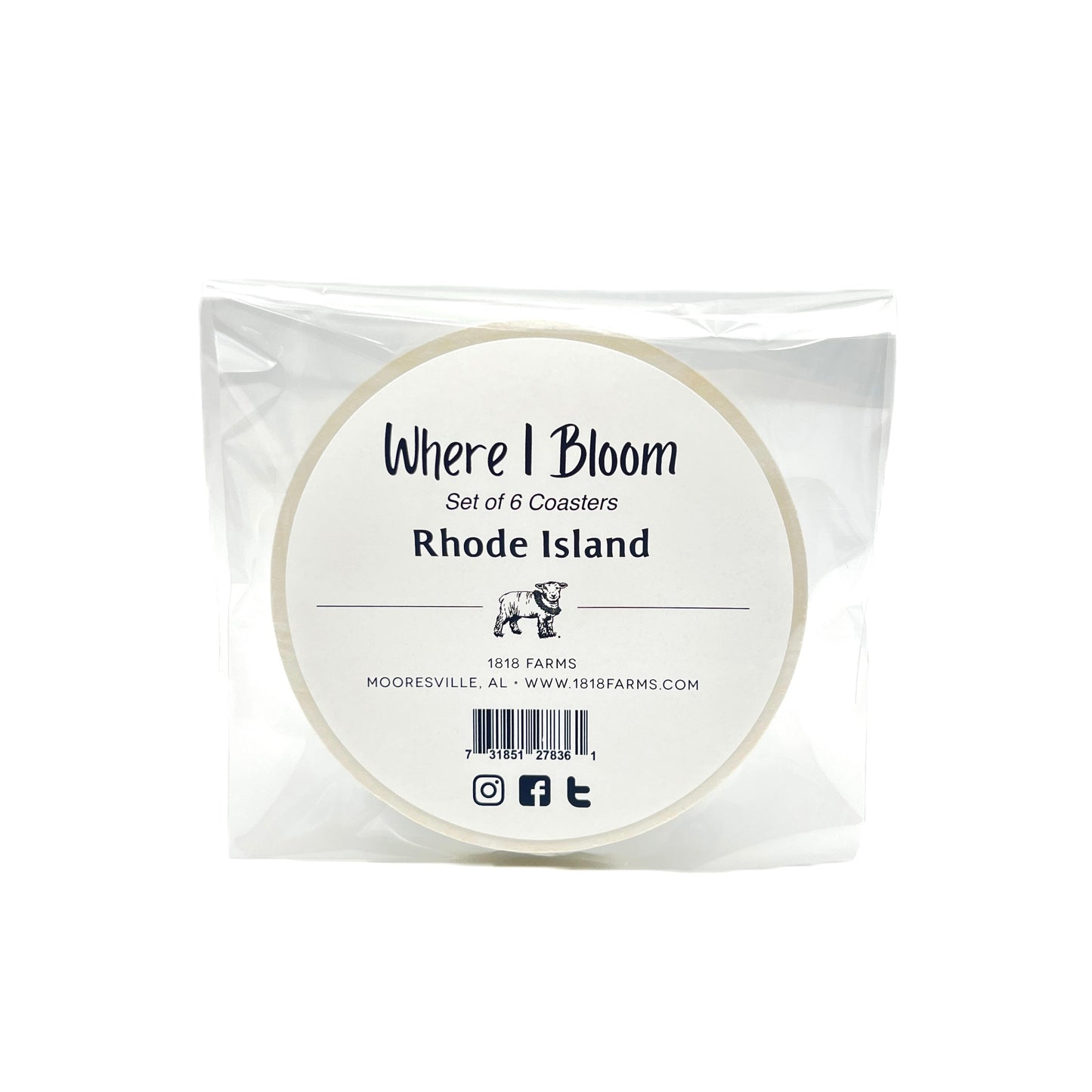 Rhode Island Themed Coasters (Set of 6) - "Where I Bloom" Collection Coaster 1818 Farms