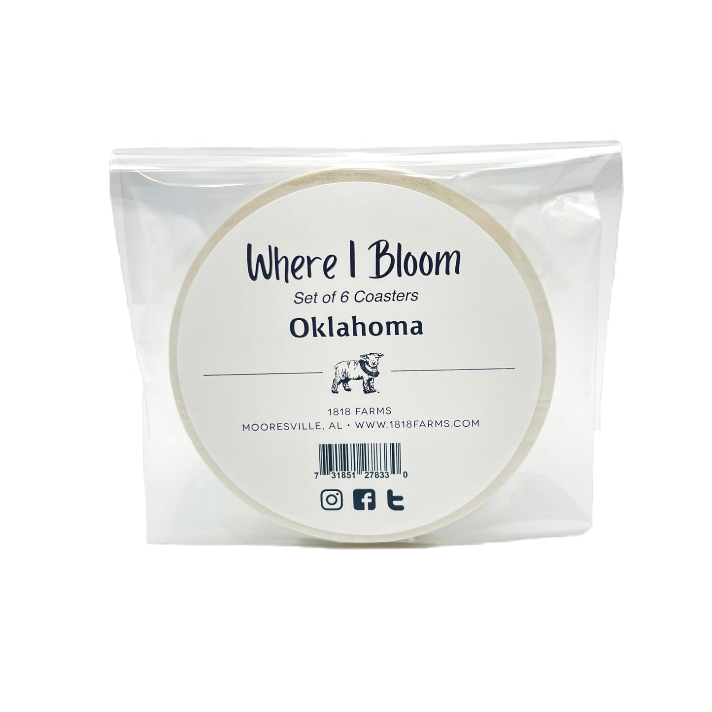 Oklahoma Themed Coasters (Set of 6) - "Where I Bloom" Collection Coaster 1818 Farms