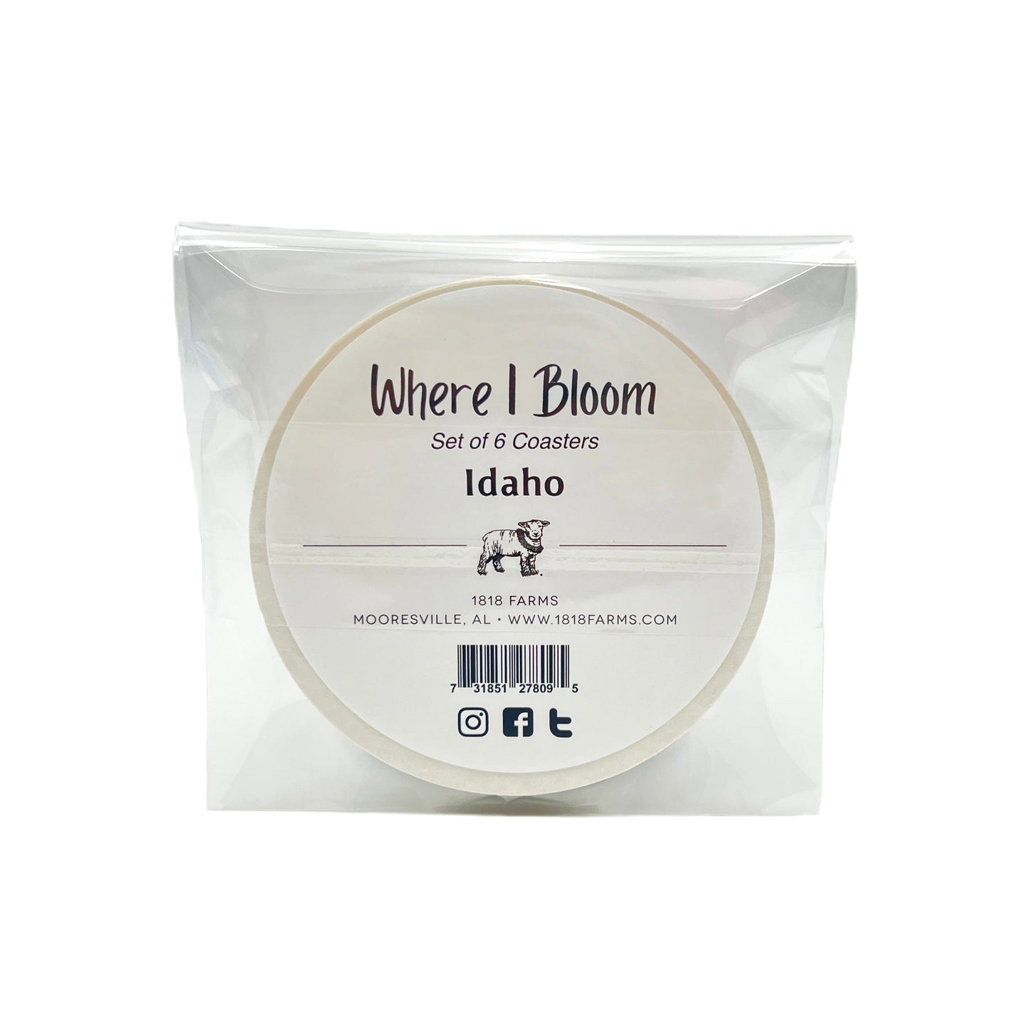 Idaho Themed Coasters (Set of 6) - "Where I Bloom" Collection Coaster 1818 Farms