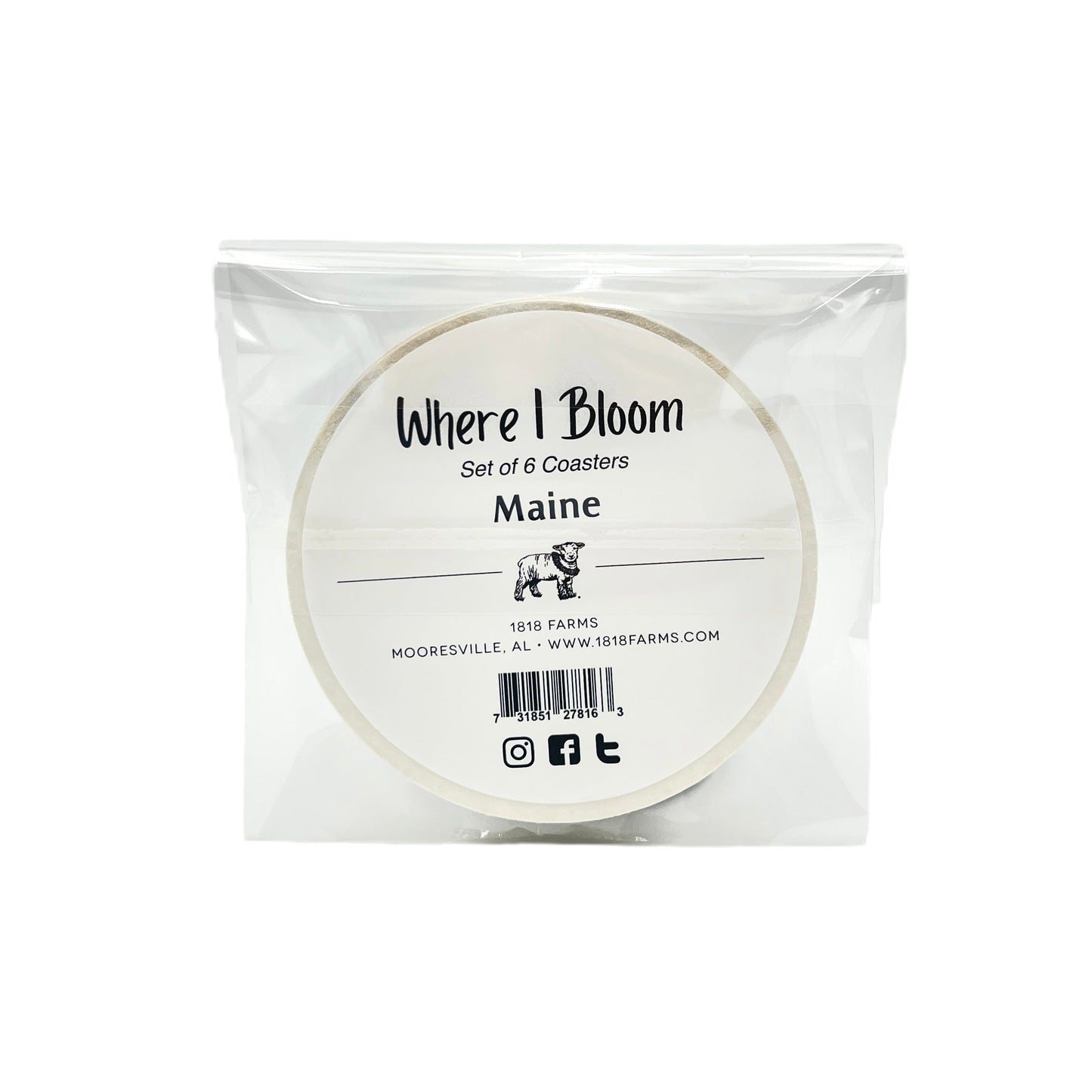 Maine Themed Coasters (Set of 6) - "Where I Bloom" Collection Coaster 1818 Farms