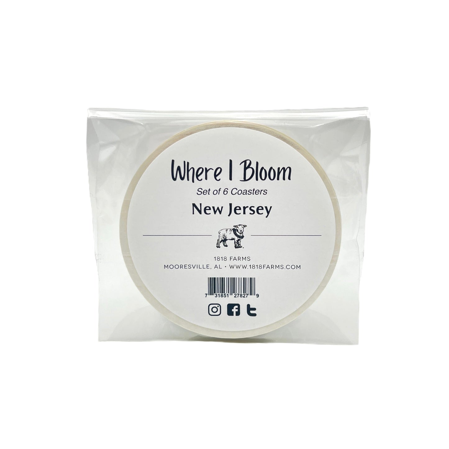 New Jersey Themed Coasters (Set of 6) - "Where I Bloom" Collection Coaster 1818 Farms