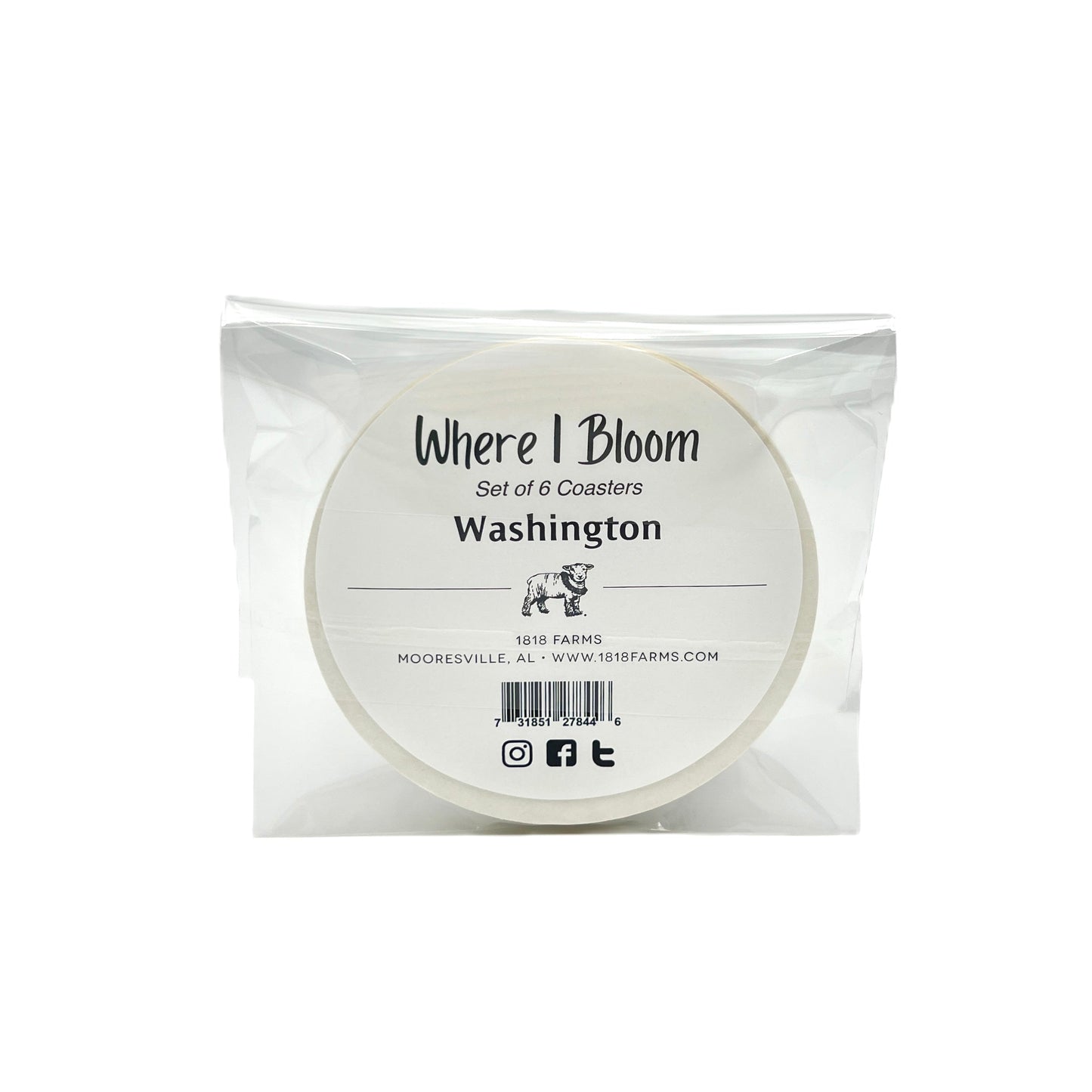 Washington Themed Coasters (Set of 6) - "Where I Bloom" Collection Coaster 1818 Farms
