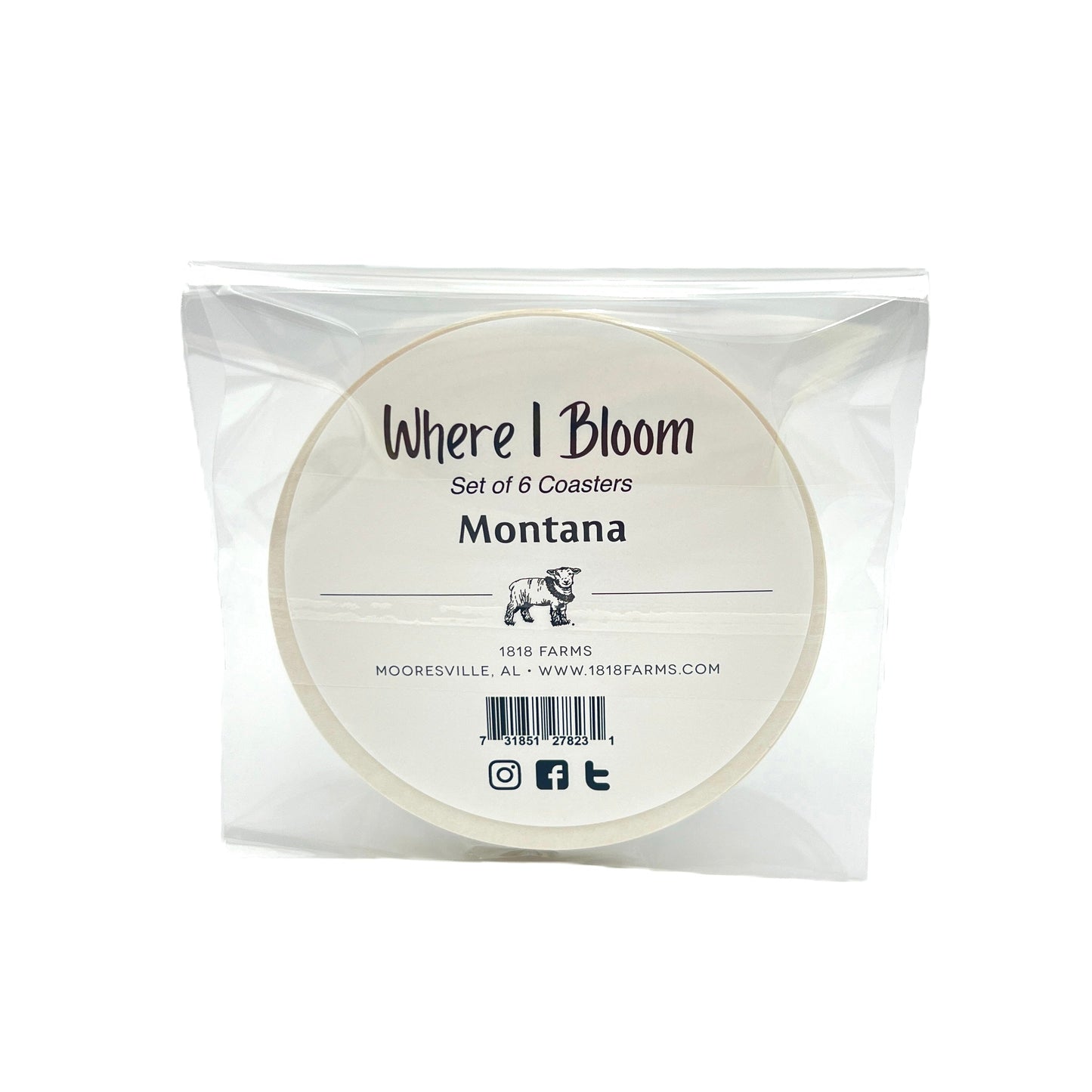 Montana Themed Coasters (Set of 6) - "Where I Bloom" Collection Coaster 1818 Farms