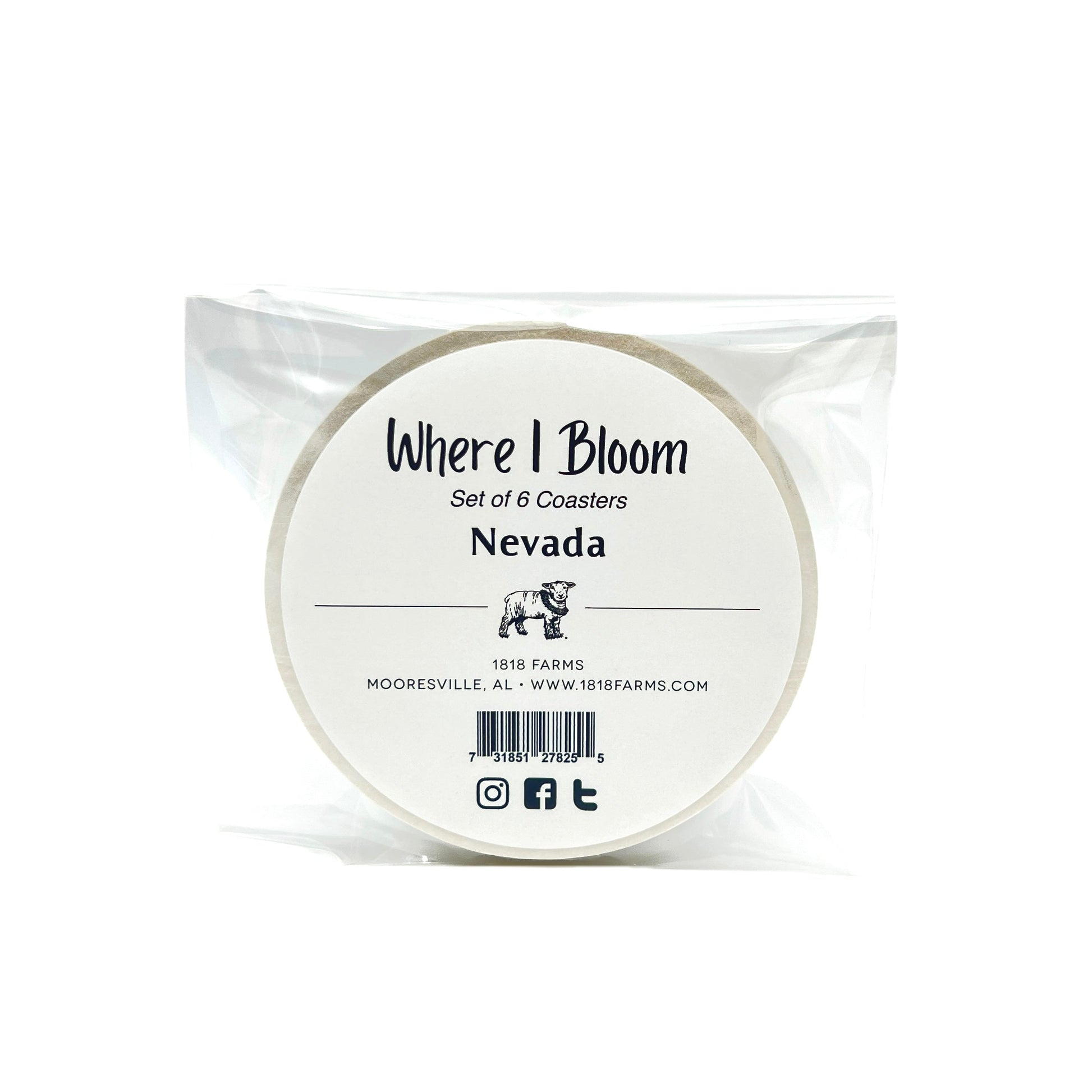 Nevada Themed Coasters (Set of 6)  - "Where I Bloom" Collection Coaster 1818 Farms   