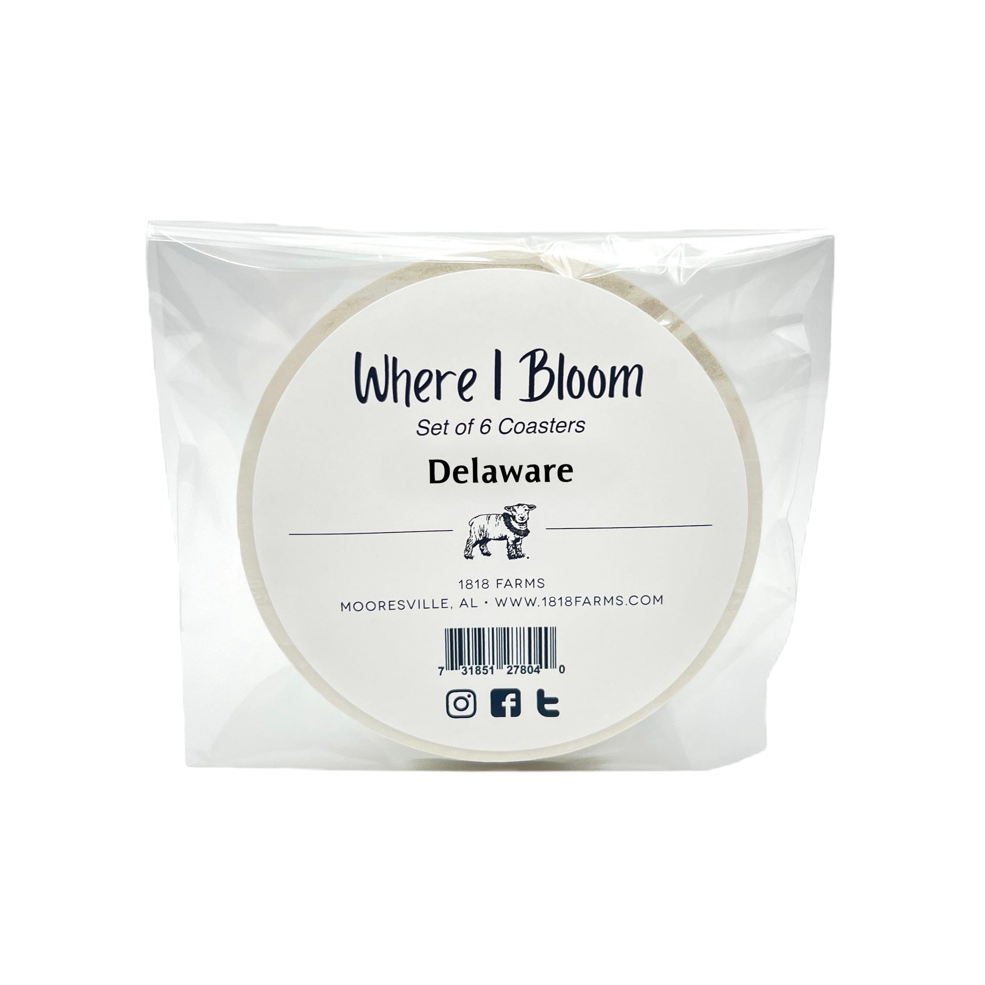 Delaware Themed Coasters (Set of 6)  - "Where I Bloom" Collection Coaster 1818 Farms   