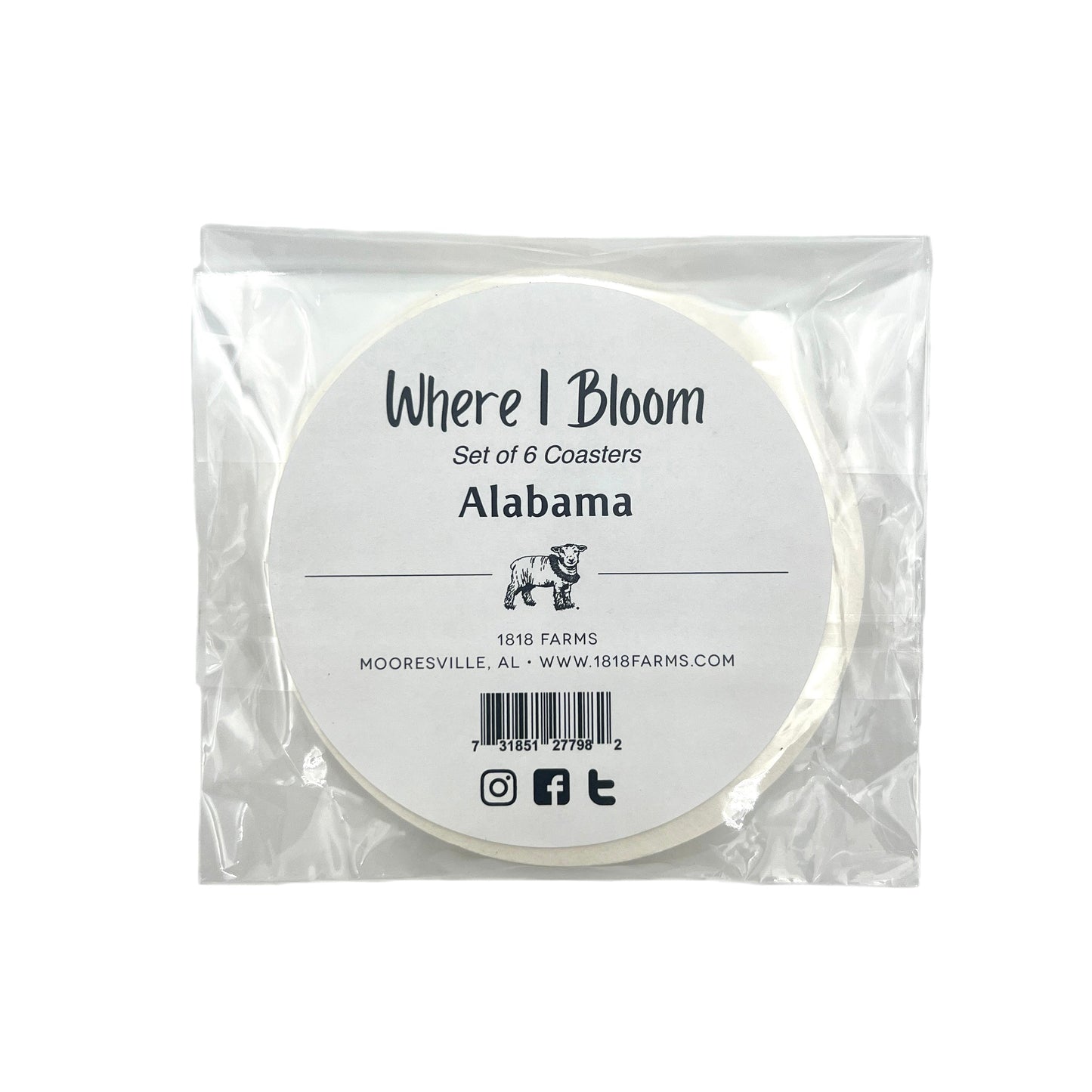 Alabama Themed Coasters (Set of 6) - "Where I Bloom" Collection Coaster 1818 Farms   