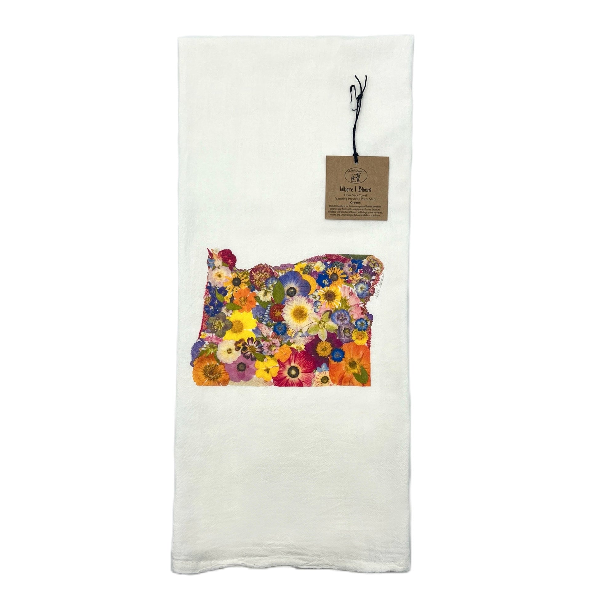 State Themed Flour Sack Towel - "Where I Bloom" Collection Towel 1818 Farms Oregon