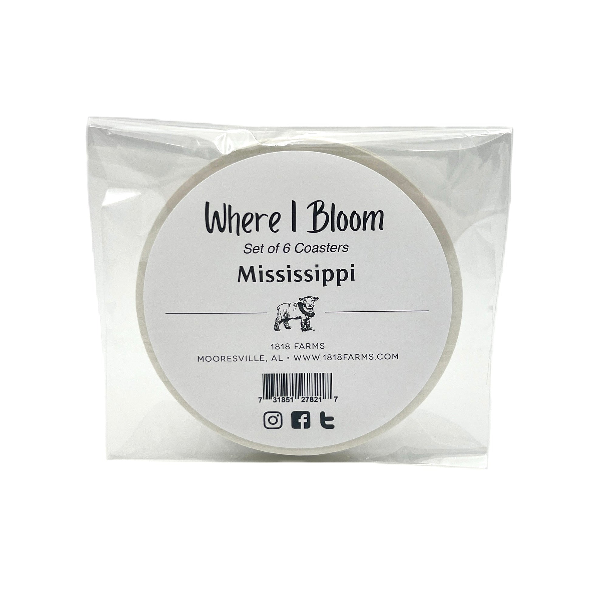 Mississippi Themed Coasters (Set of 6) - "Where I Bloom" Collection Coaster 1818 Farms   