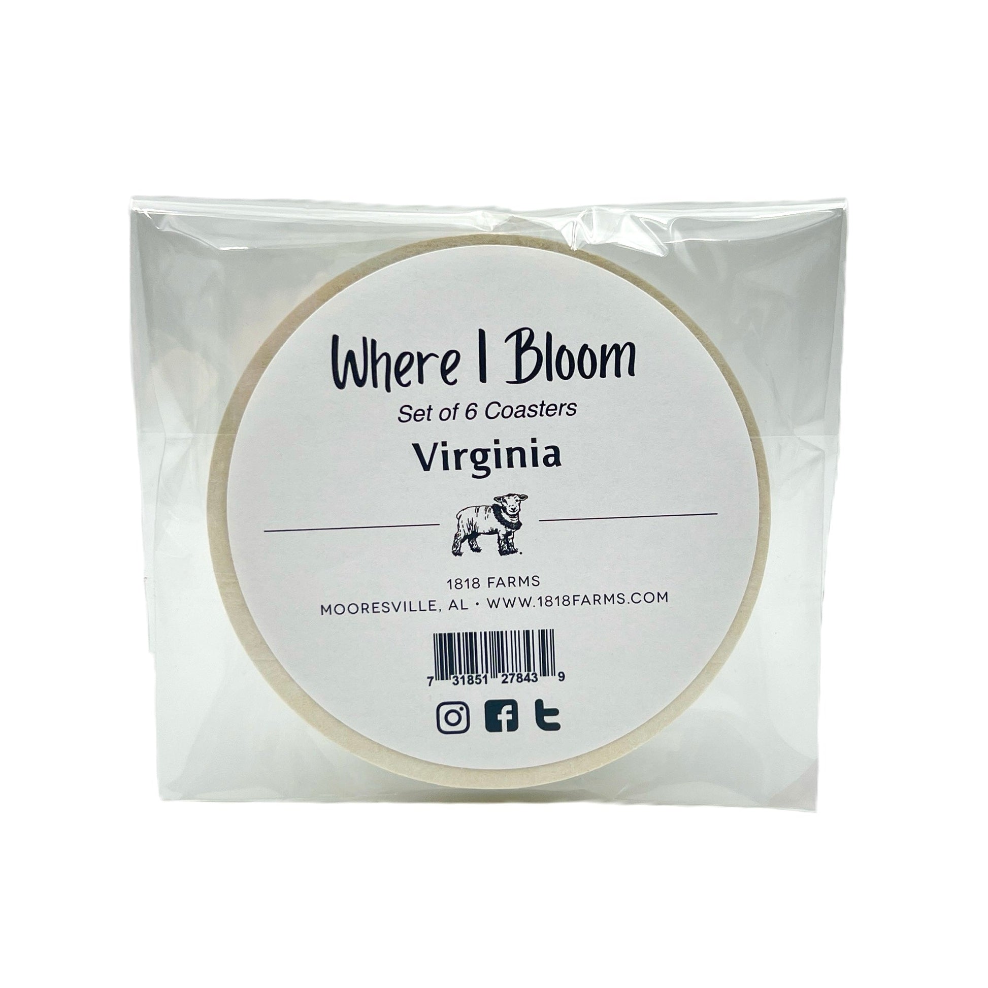 Virginia Themed Coasters (Set of 6) - "Where I Bloom" Collection Coaster 1818 Farms   