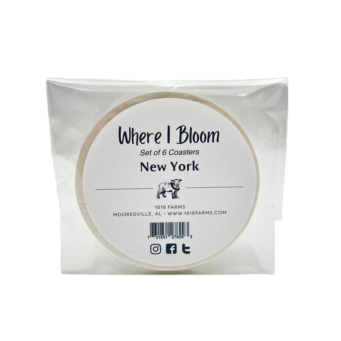 New York Themed Coasters (Set of 6) - "Where I Bloom" Collection Coaster 1818 Farms   