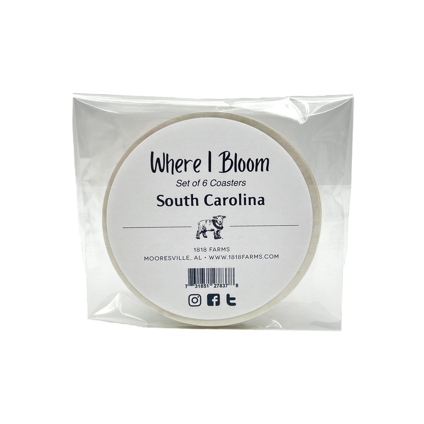 South Carolina Themed Coasters (Set of 6) - "Where I Bloom" Collection Coaster 1818 Farms   