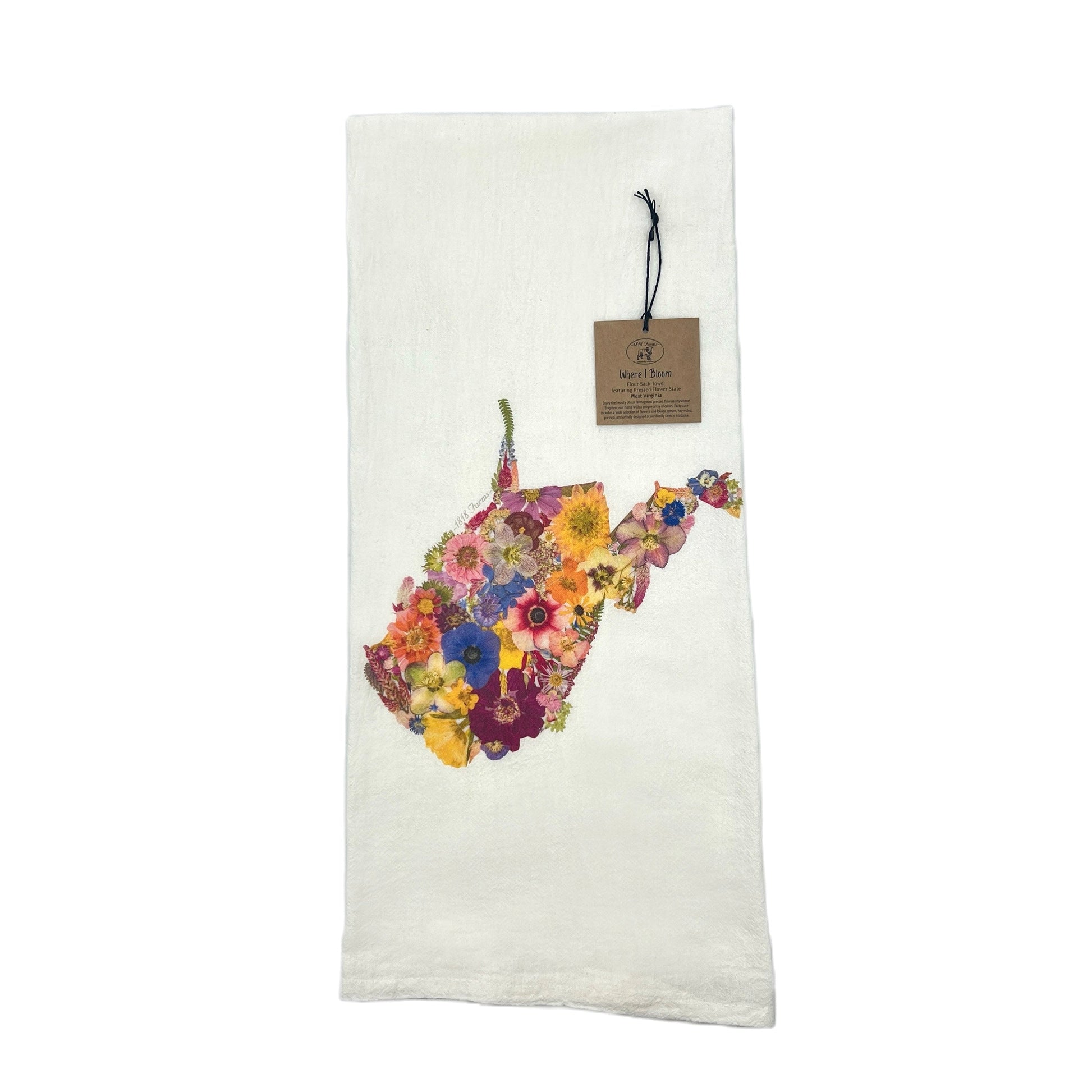 West Virginia Themed Flour Sack Towel - "Where I Bloom" Collection Towel 1818 Farms