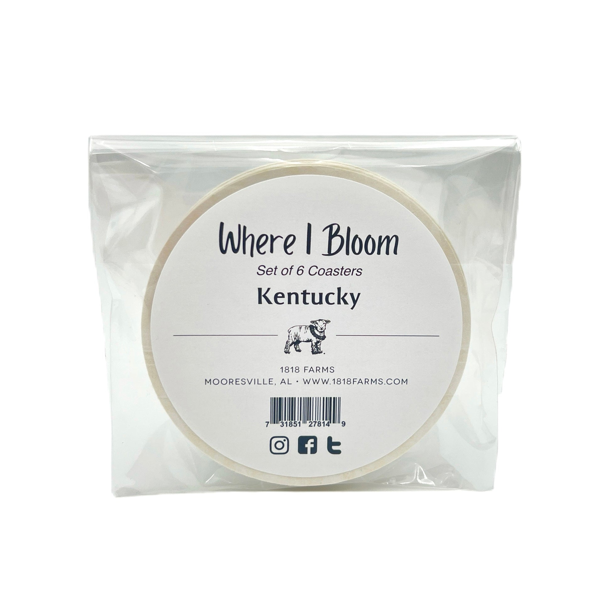 Kentucky Themed Coasters (Set of 6) - "Where I Bloom" Collection Coaster 1818 Farms   