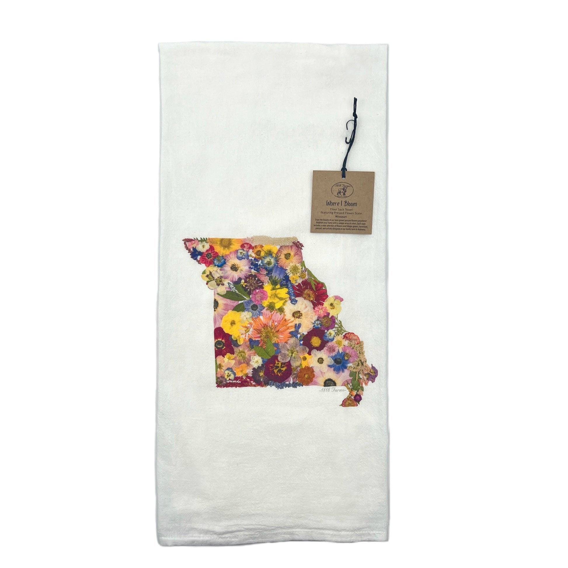 State Themed Flour Sack Towel - "Where I Bloom" Collection Towel 1818 Farms Missouri