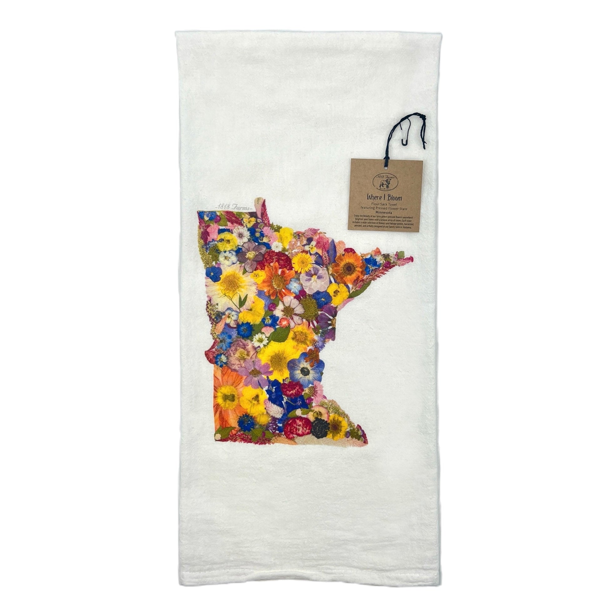 State Themed Flour Sack Towel - "Where I Bloom" Collection Towel 1818 Farms Minnesota