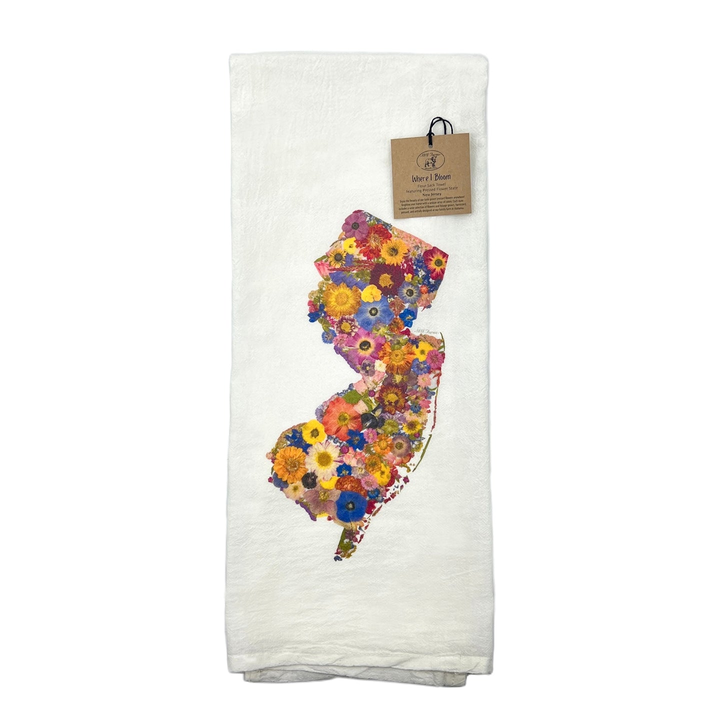 State Themed Flour Sack Towel - "Where I Bloom" Collection Towel 1818 Farms New Jersey