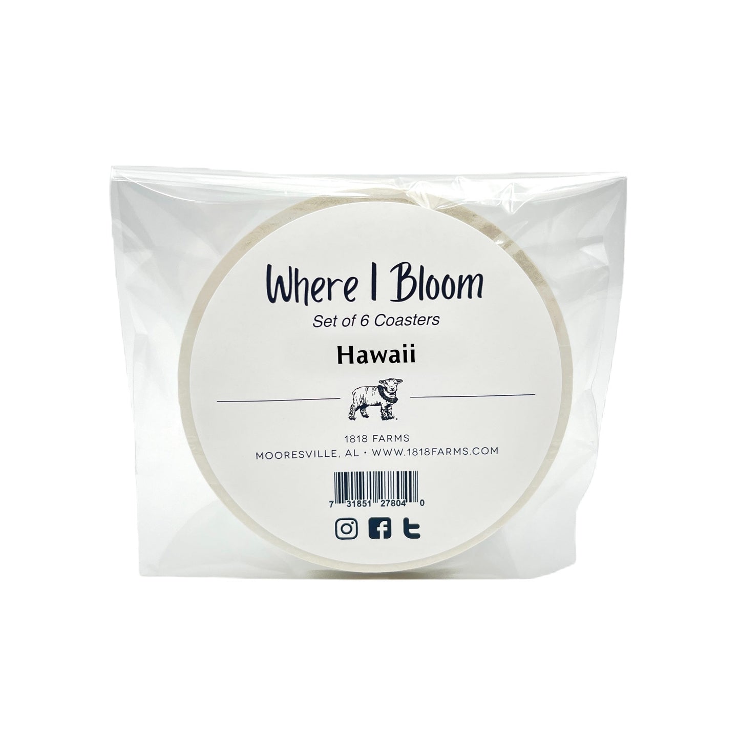 Hawaii Themed Coasters (Set of 6)  - "Where I Bloom" Collection Coaster 1818 Farms   
